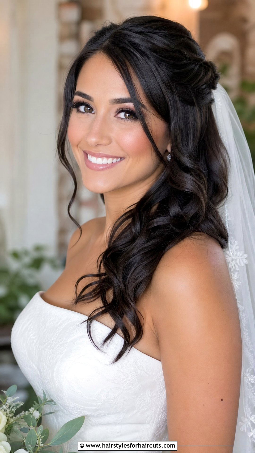 Half Up Half Down Wedding Waves - 25 wedding hairstyles for dark hair - 25 wedding hairstyles for dark hair