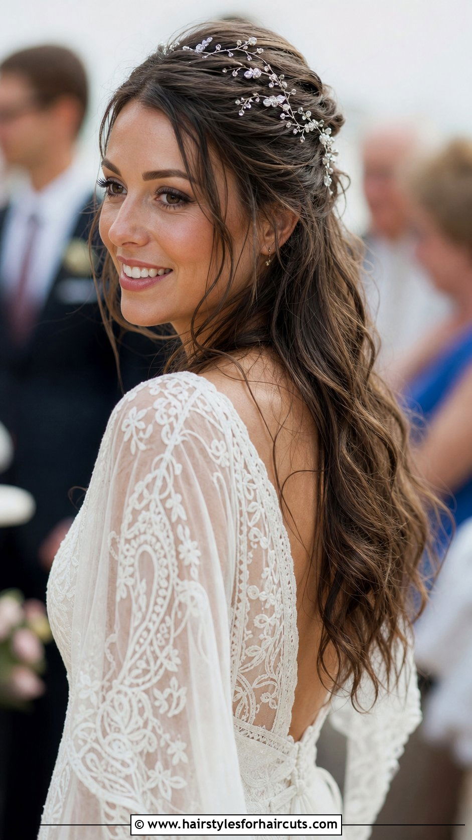 Half Up Half Down With Crystal Hair Vine - 25 hairstyles with hair jewelry - 25 hairstyles with hair jewelry
