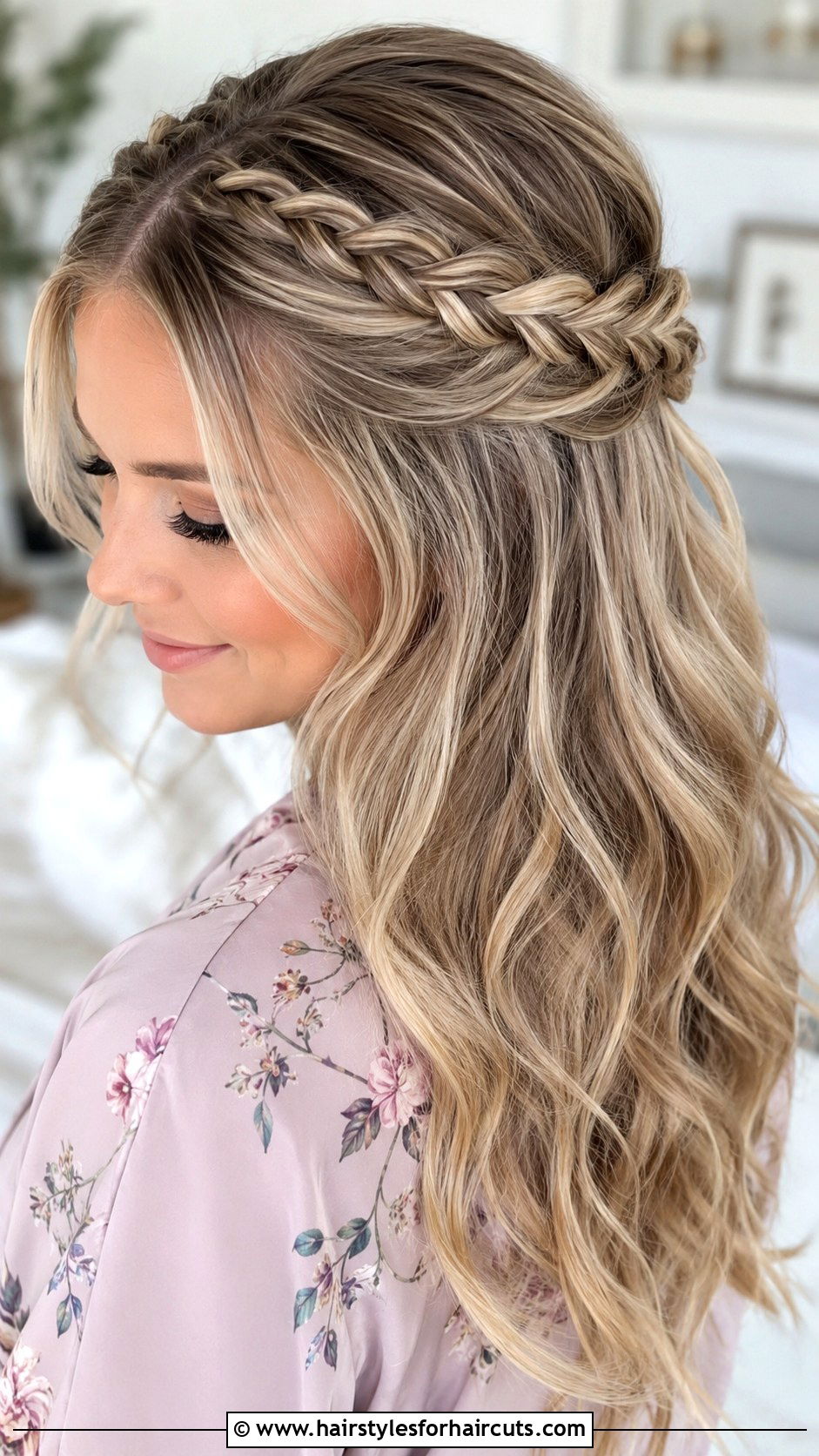 Half Up Halo Braid - 25 hair up and down hairstyles - 25 hair up and down hairstyles