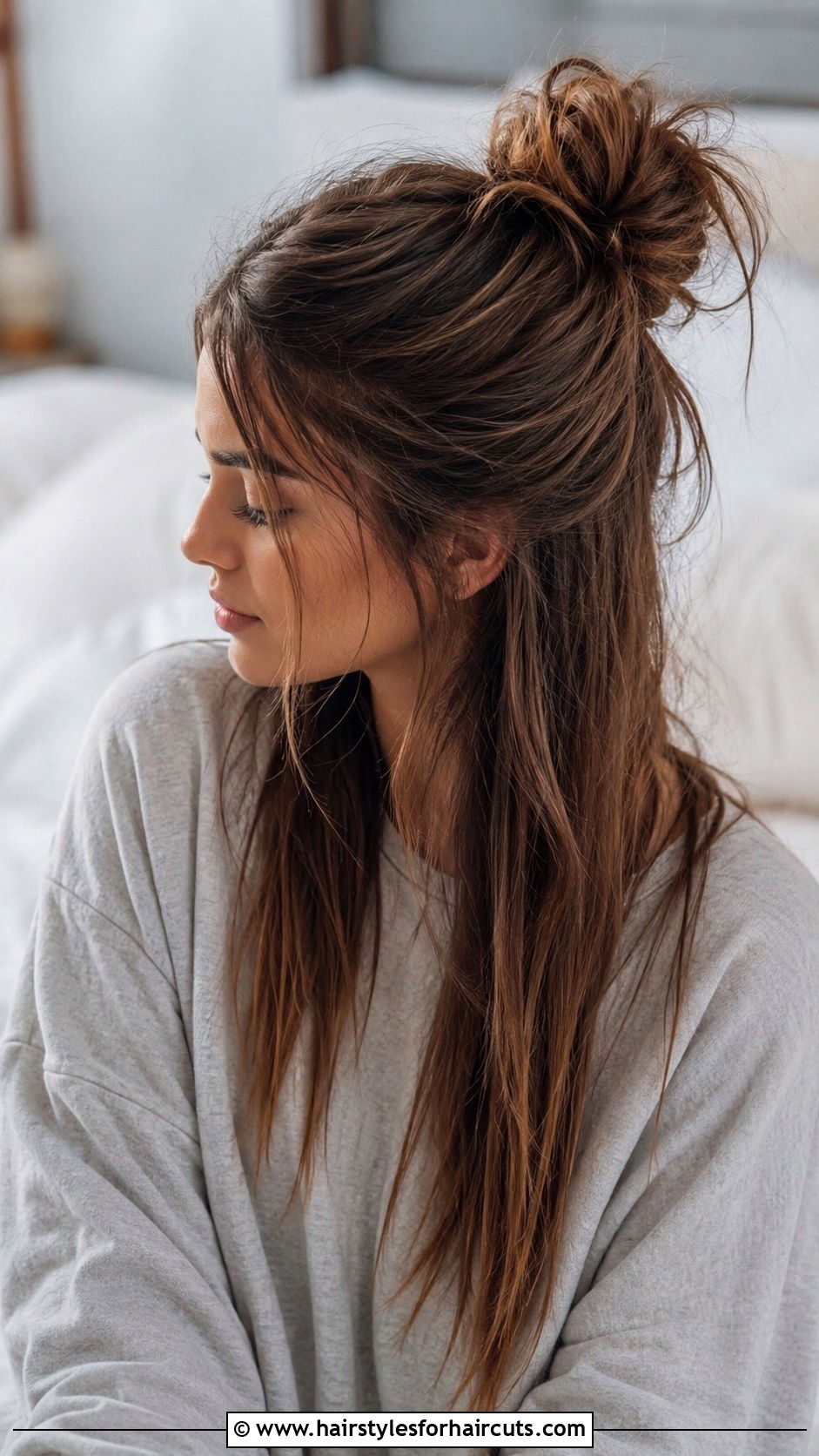 Half Up Messy Bun - 25 cute half up half down hairstyles - 25 cute half up half down hairstyles