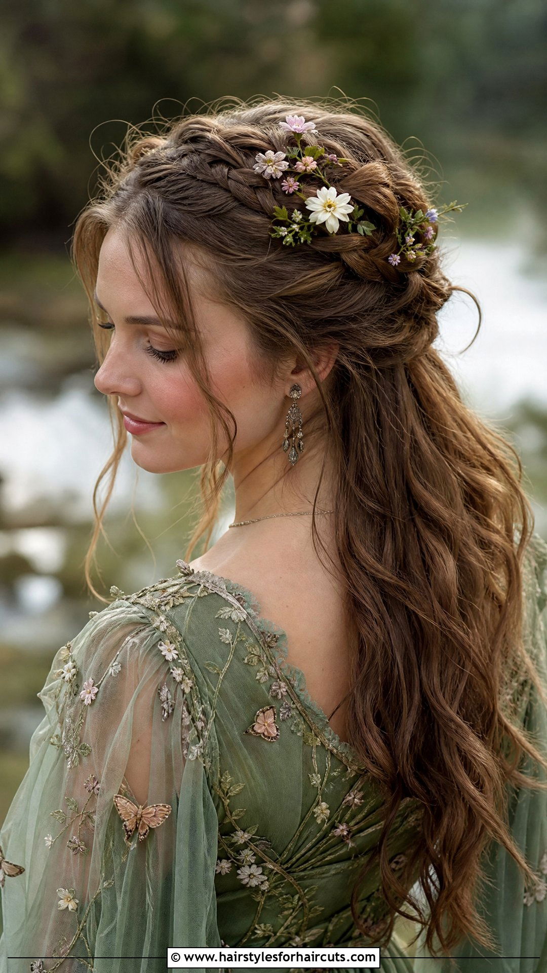 Half Up Renaissance Braid With Flowers - 25 renaissance hairstyles - 25 renaissance hairstyles