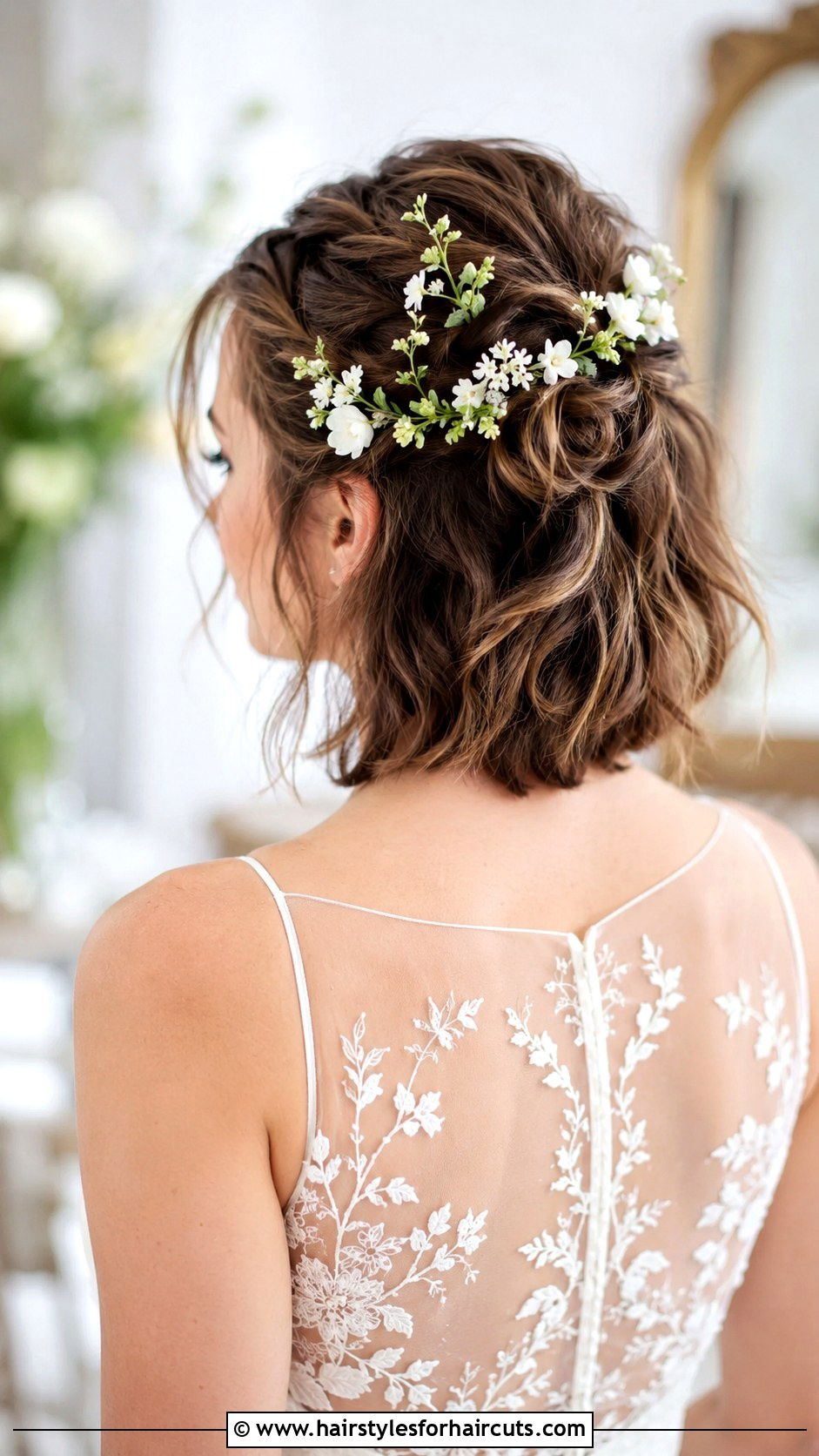 Half Up Short Bridal Hair With Flowers - 25 bridal short hairstyles - 25 bridal short hairstyles