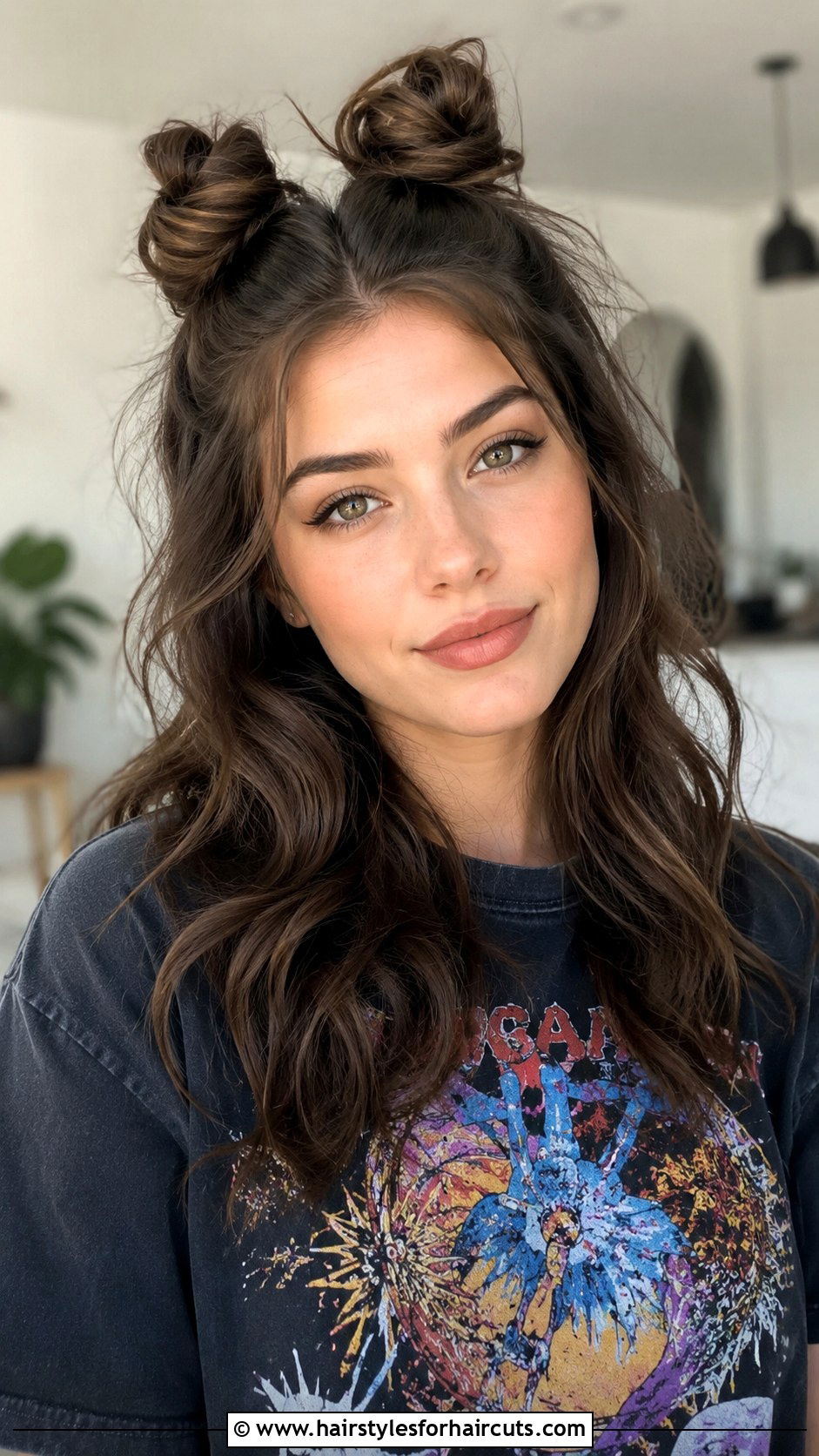 Half Up Space Buns - 25 easy date night hairstyles for long hair - 25 easy date night hairstyles for long hair