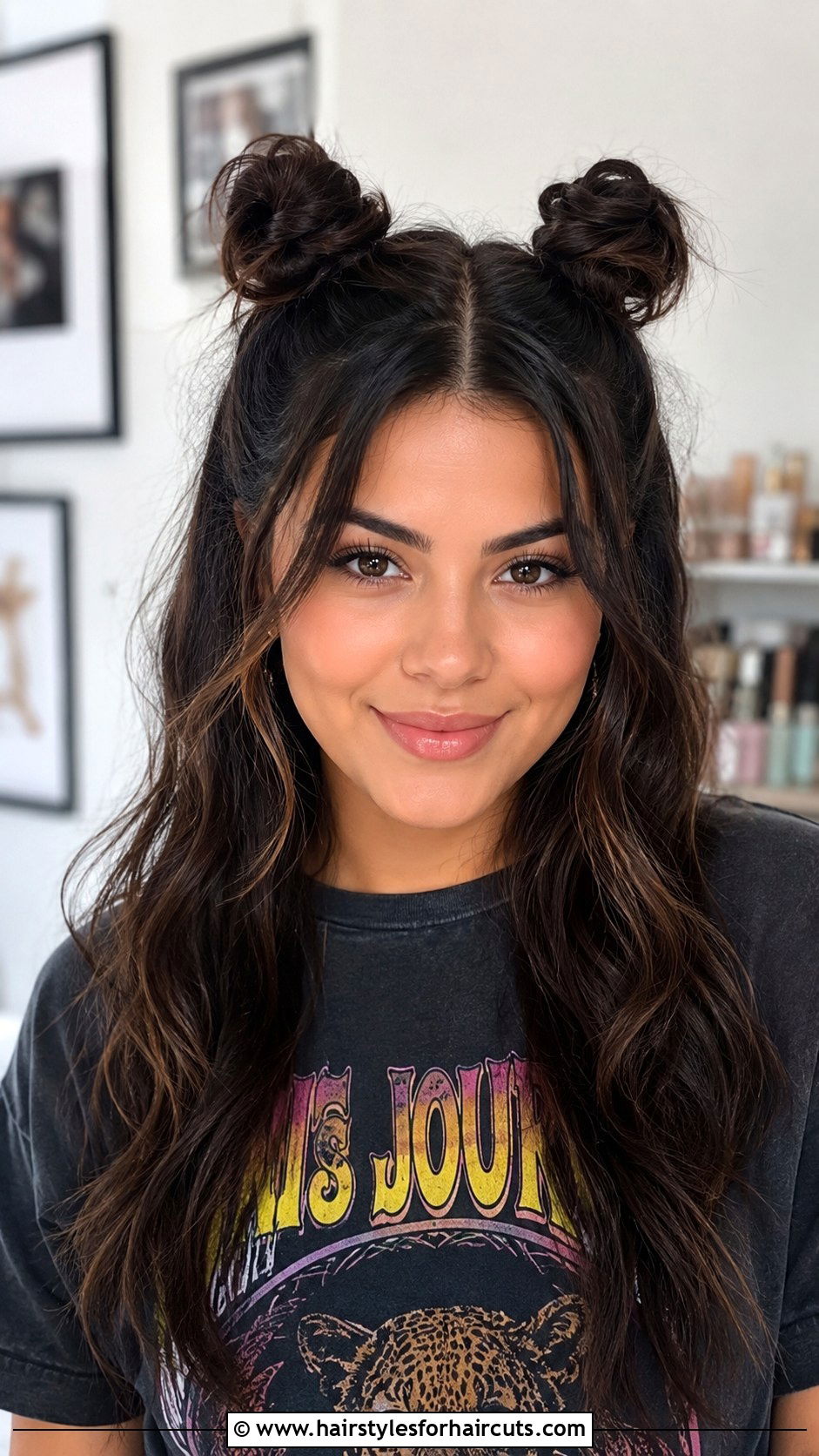 Half Up Space Buns - 25 hairstyles with two hair ties - 25 hairstyles with two hair ties