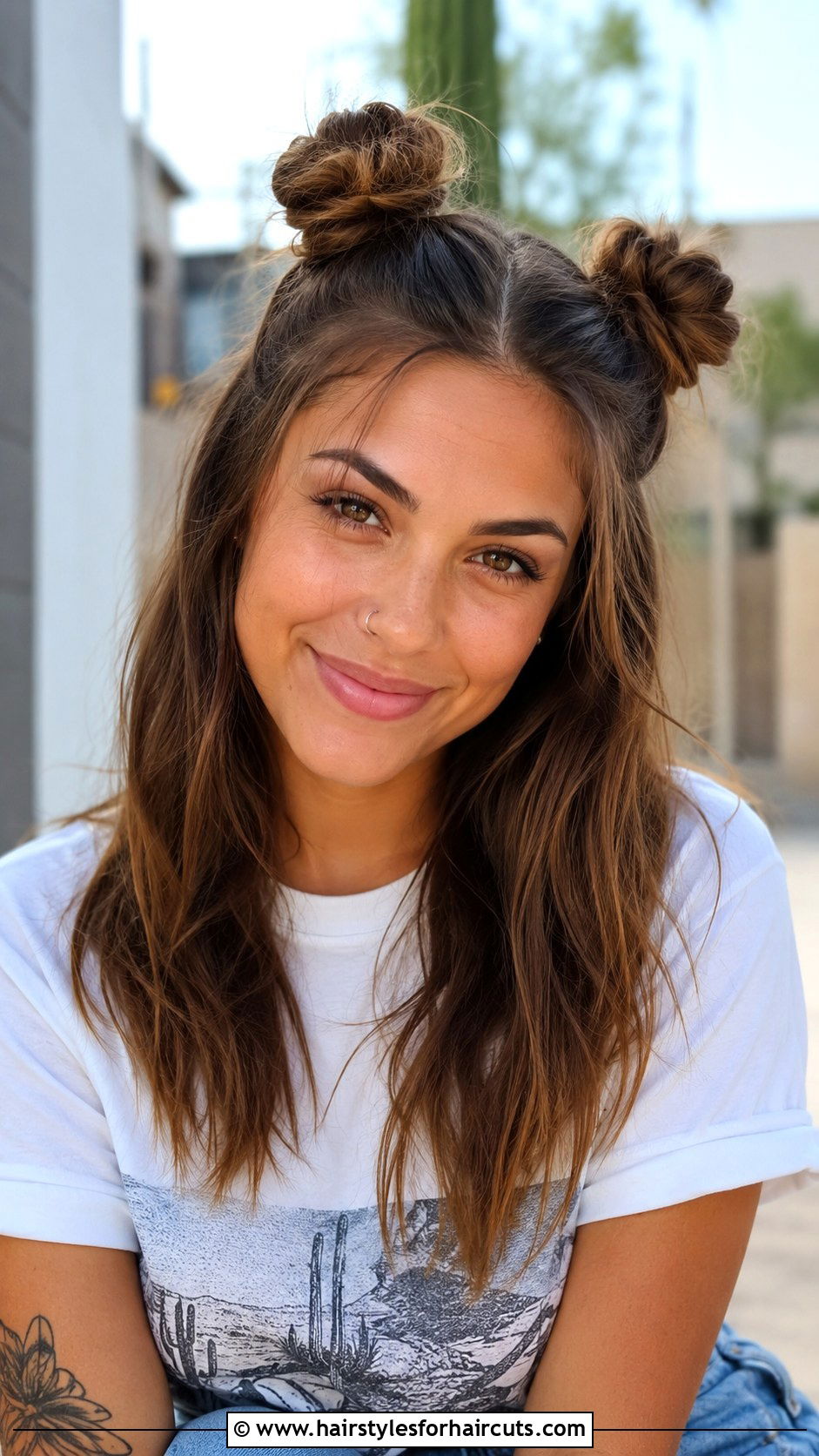 Half Up Space Buns - 25 cute hairstyles for long hair - 25 cute hairstyles for long hair