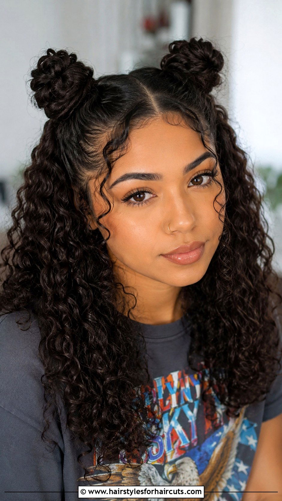 Half Up Space Buns Curled Hair - 25 hairstyles to do with curled hair - 25 hairstyles to do with curled hair