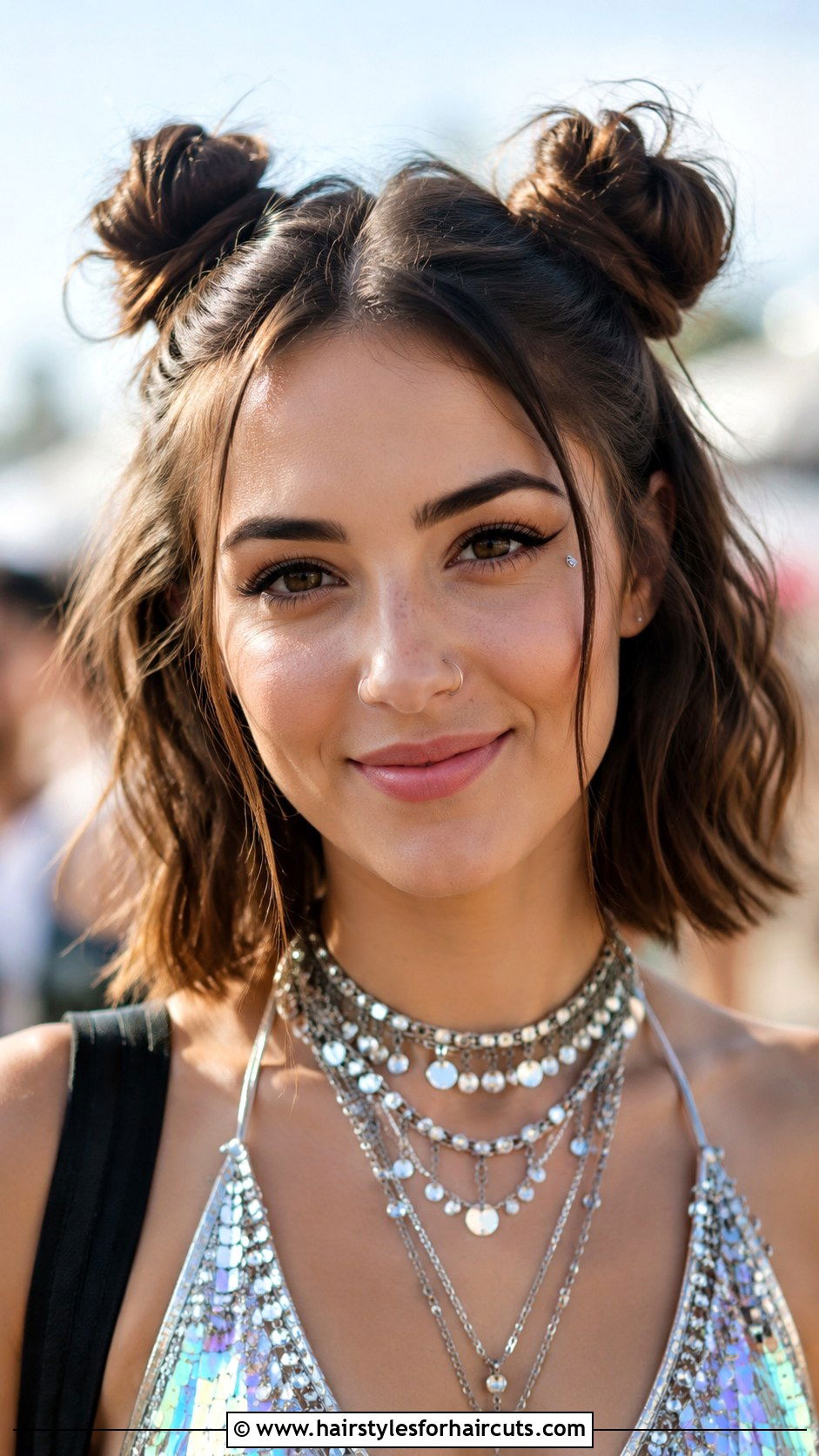 Half Up Space Buns Short Hair - 25 easy concert hairstyles for short hair - 25 easy concert hairstyles for short hair