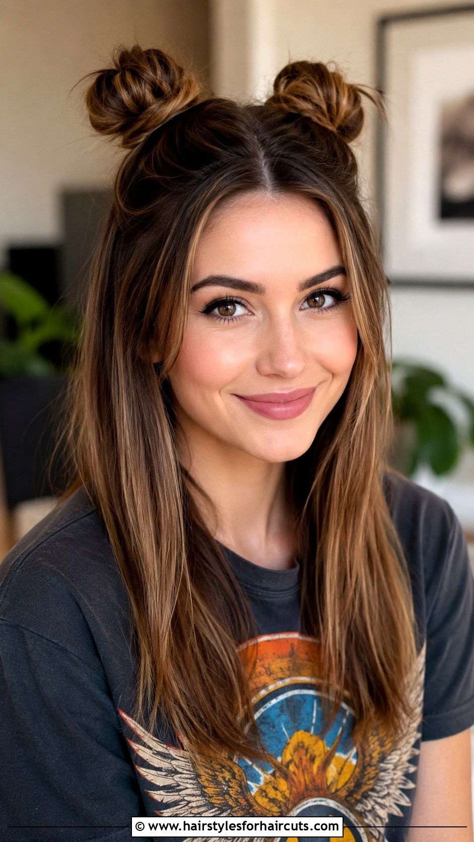 Half Up Space Buns Straight Hair - 25 graduation hairstyles for straight hair - 25 graduation hairstyles for straight hair