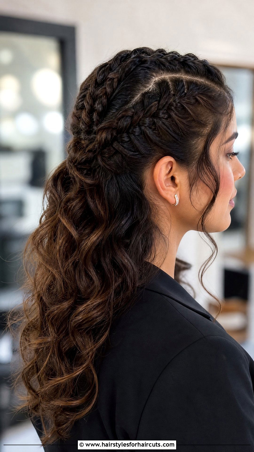 Half Up Stitch Braid - 25 half braid hairstyles for curly hair - 25 half braid hairstyles for curly hair