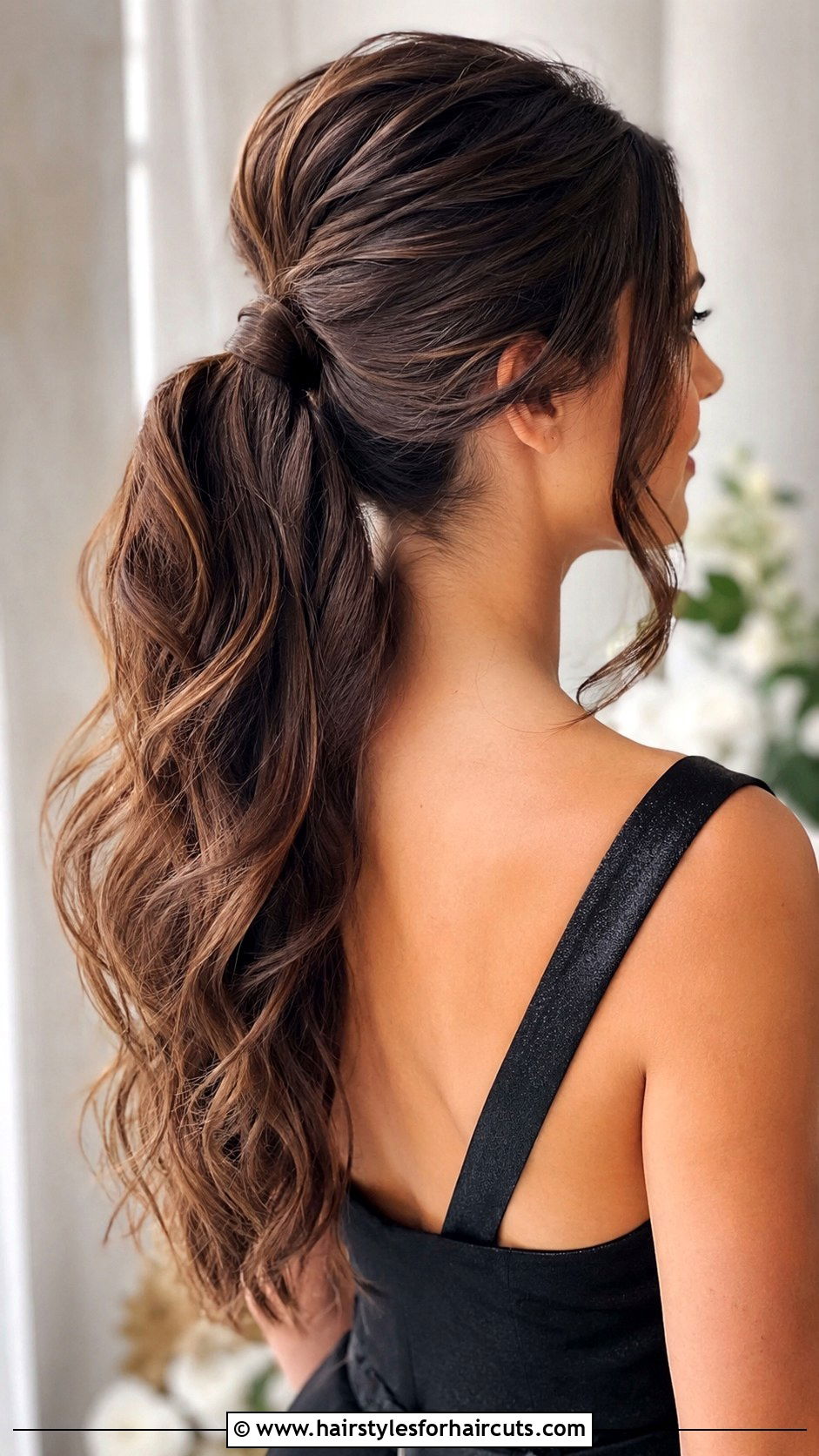 Half Up Textured Ponytail With Wrapped Base - 25 bridesmaid hairstyles for long hair half up - 25 bridesmaid hairstyles for long hair half up