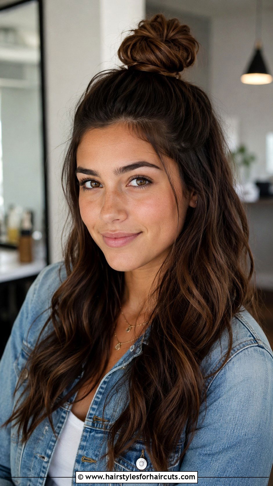 Half Up Top Knot - 25 easy up hairstyles for medium hair - 25 easy up hairstyles for medium hair