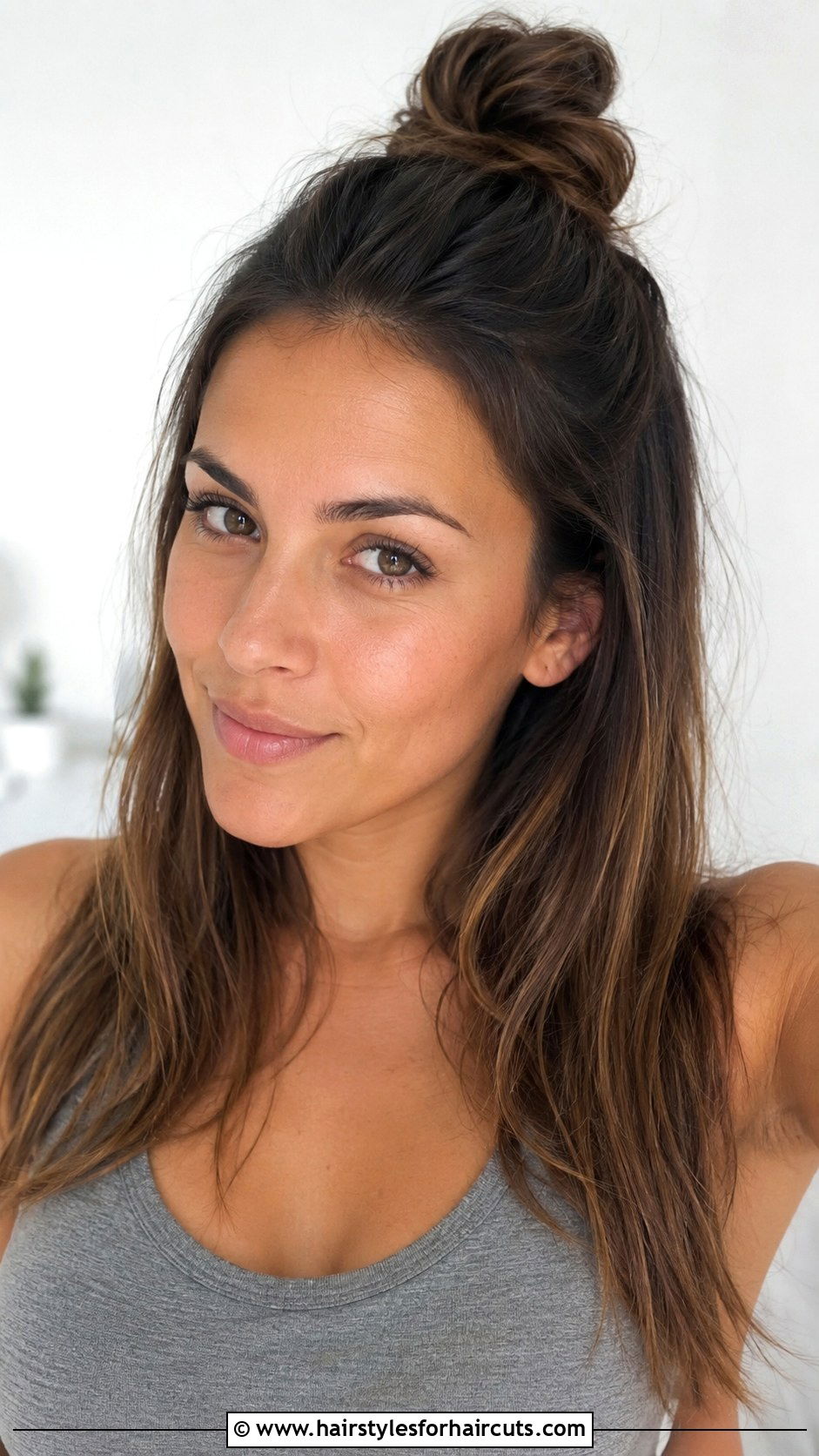 Half Up Top Knot - 25 hair tie hairstyles - 25 hair tie hairstyles