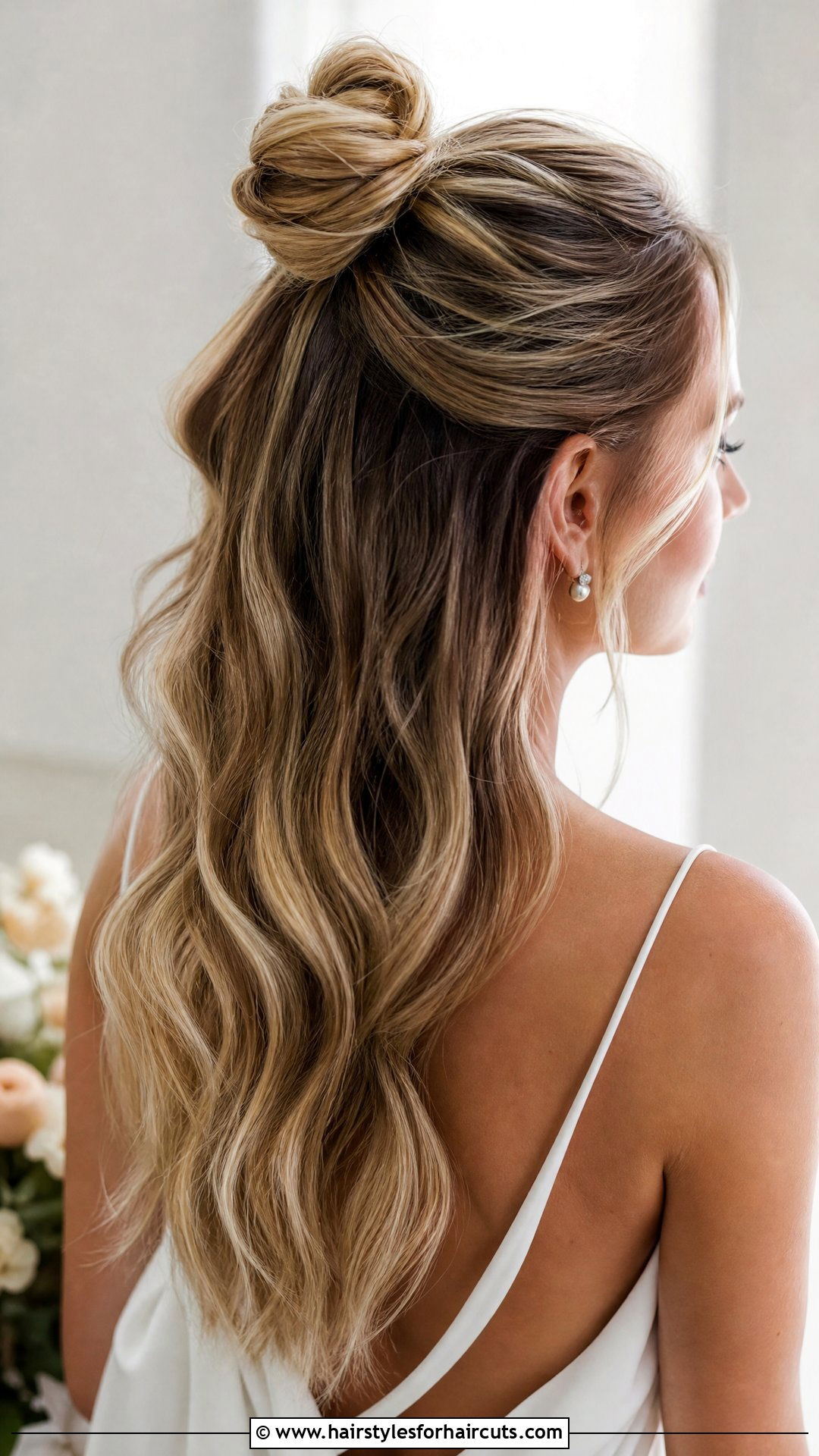 Half Up Top Knot - 25 wedding hairstyles for asian hair - 25 wedding hairstyles for asian hair