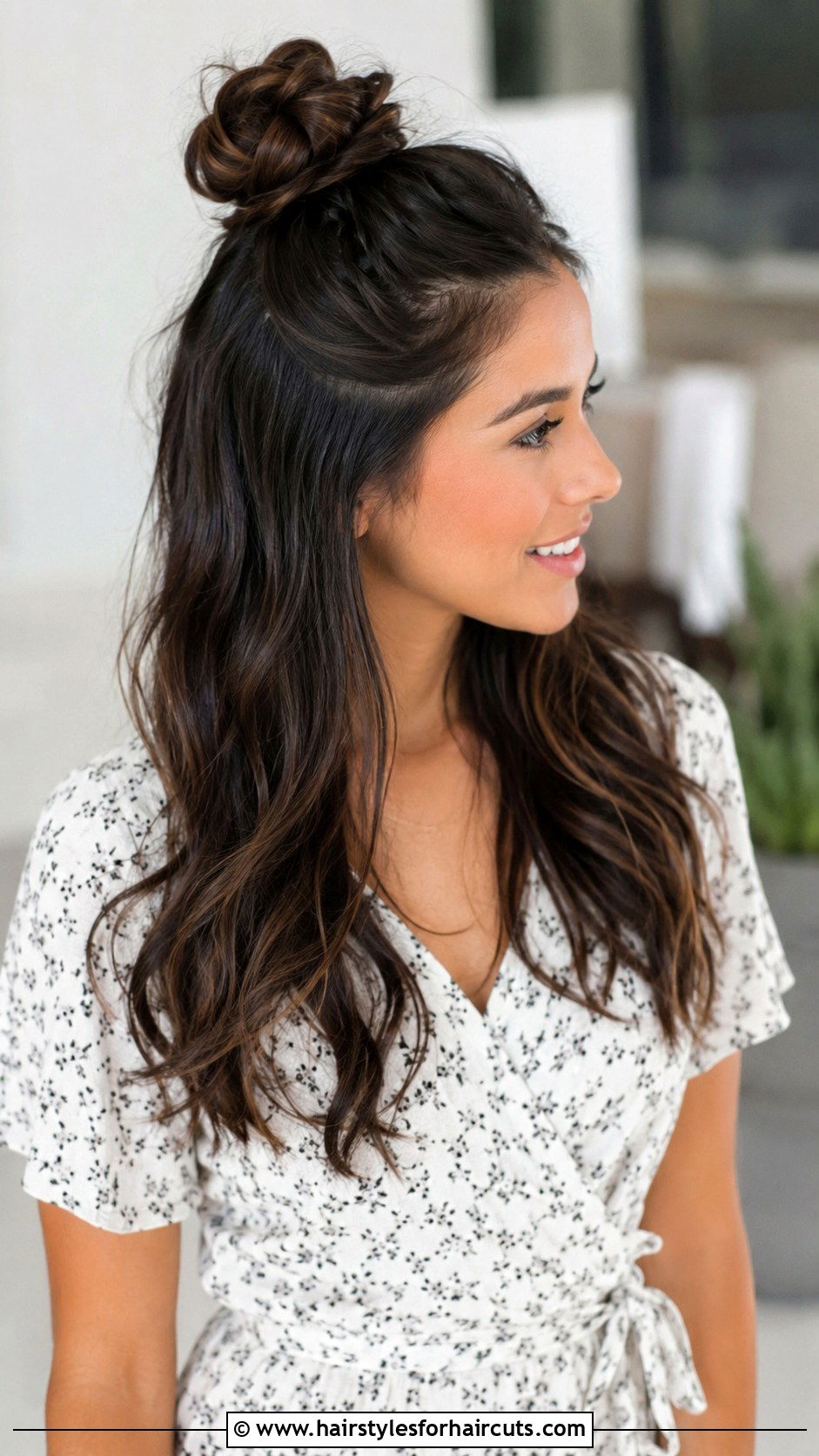 Half Up Top Knot - 25 easy formal hairstyles for long hair - 25 easy formal hairstyles for long hair