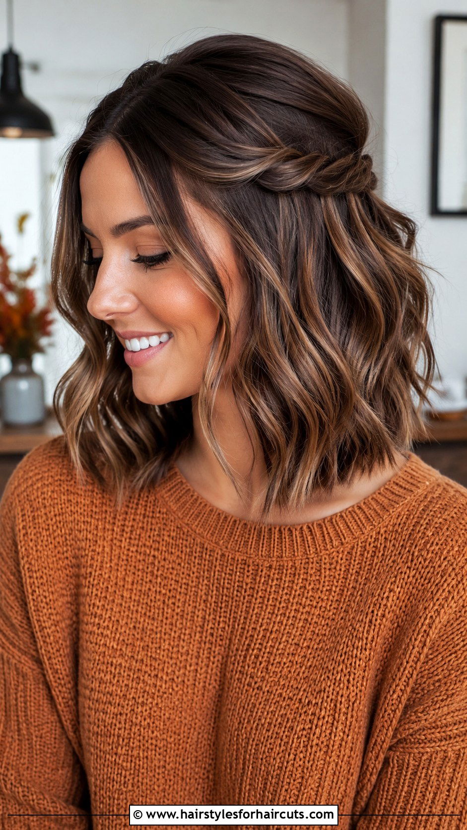 Half Up Twist Lob - 25 cute fall hairstyles for short hair - 25 cute fall hairstyles for short hair