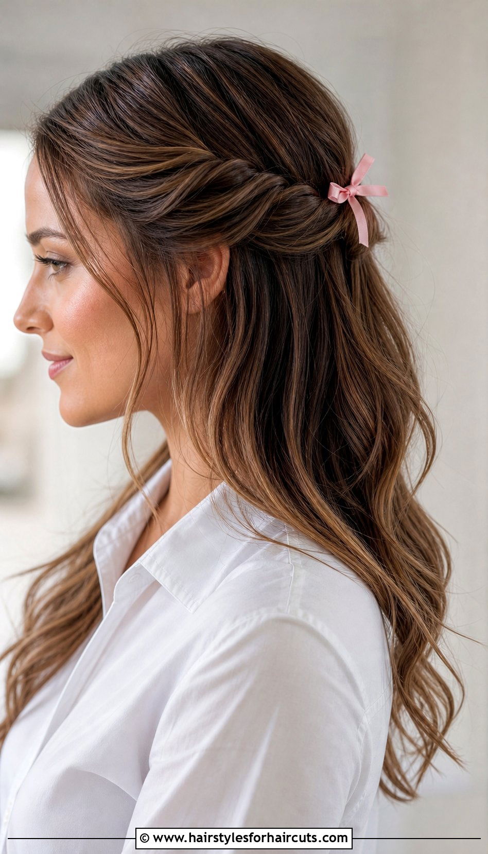 Half Up Twist With Ribbon - 25 long hair ribbon hairstyles - 25 long hair ribbon hairstyles