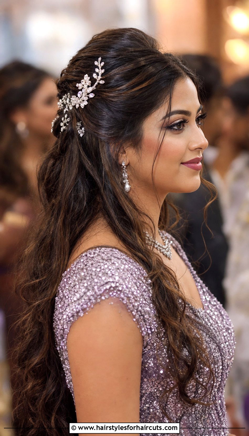 Half Updo With Sparkly Accessories - 25 half updo prom hairstyles for medium hair - 25 half updo prom hairstyles for medium hair