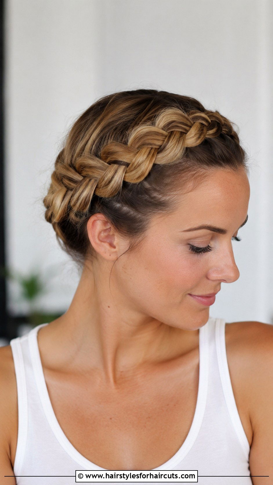 Halo Braid Updo - 25 gym hairstyles for thin hair - 25 gym hairstyles for thin hair