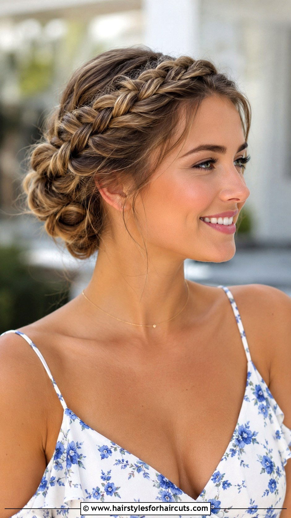 Halo Braid Updo - 25 hairstyles to hide bangs - 25 hairstyles to hide bangs