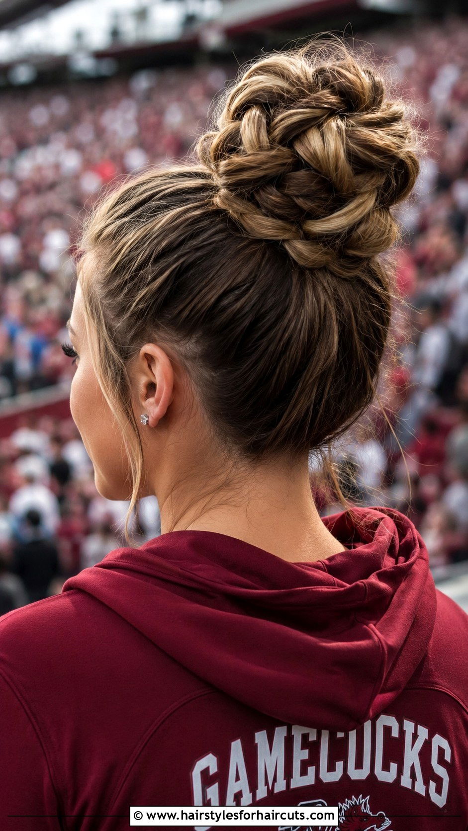 High Braided Bun Game Day Hairstyle - 25 game day hairstyles - 25 game day hairstyles
