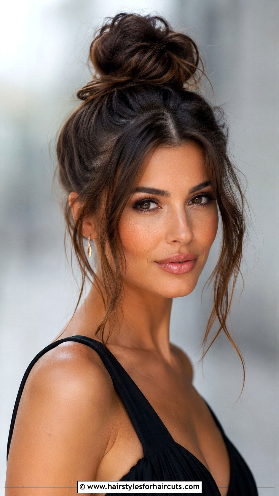 High Bun With Face Framing Pieces - 25 bride hairstyles for medium length hair - 25 bride hairstyles for medium length hair