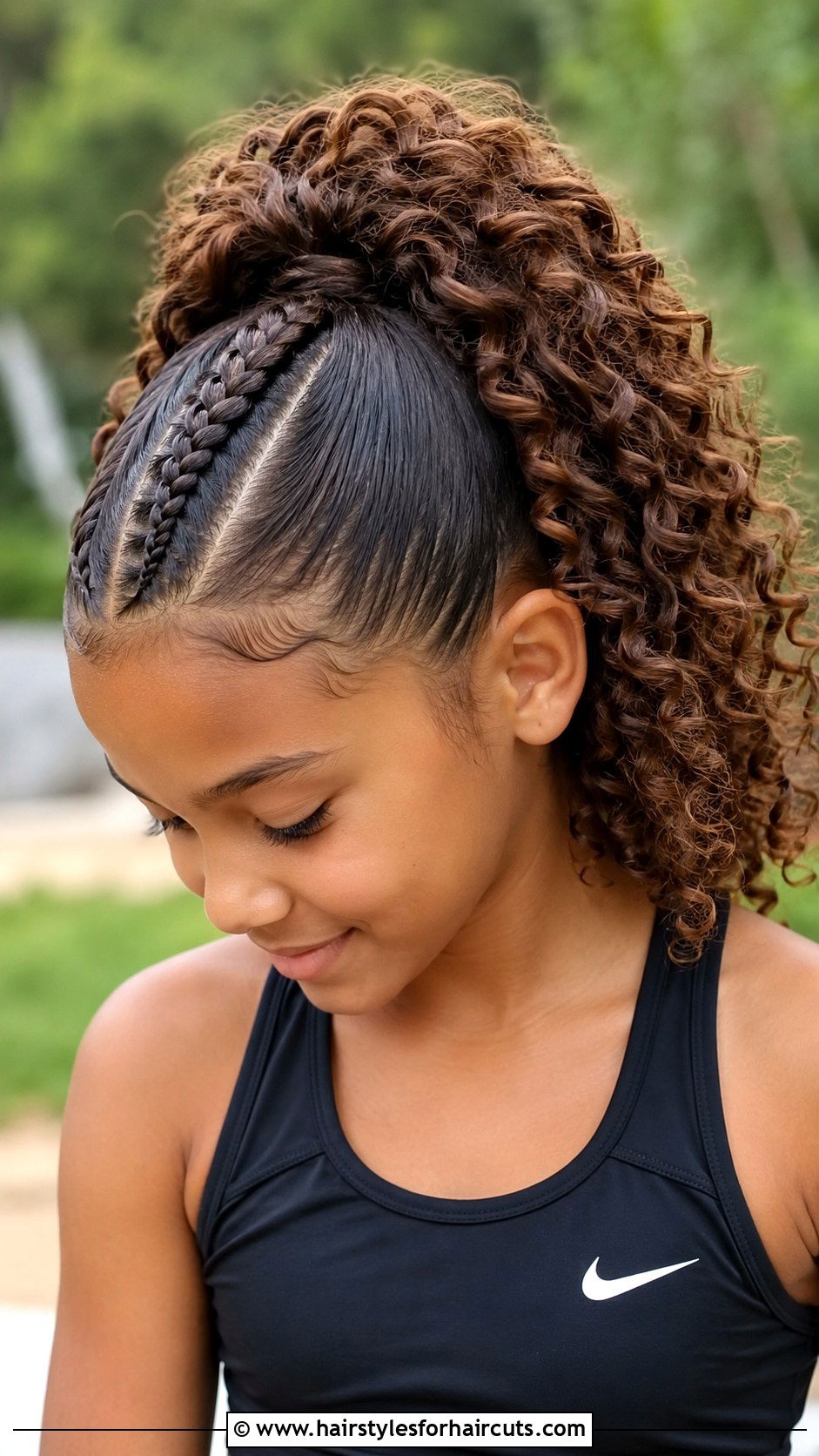 High Curly Ponytail With Braid - 25 kids curly hairstyles - 25 kids curly hairstyles