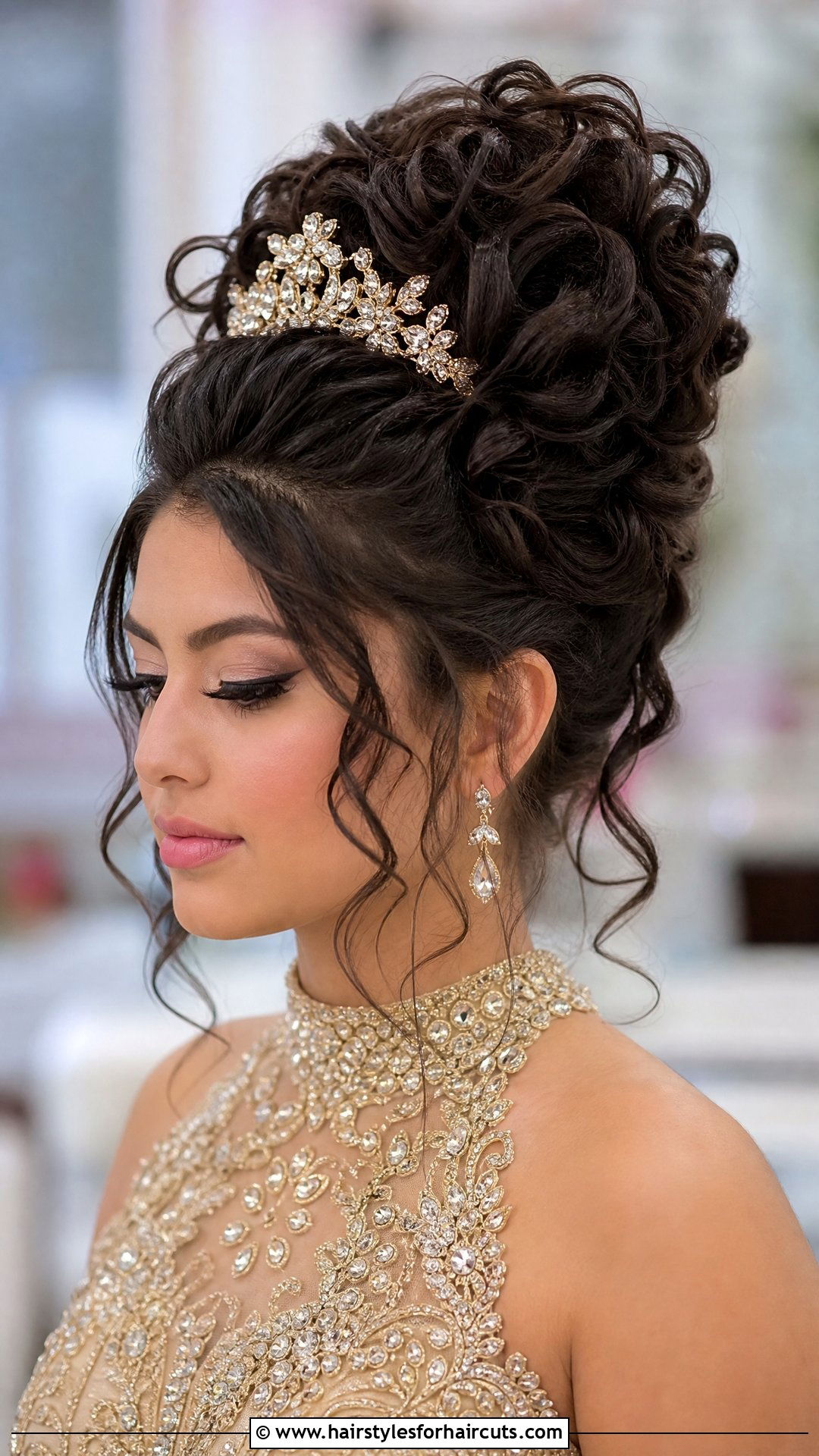 High Piled Curly Updo For Quinceanera - 25 quinceanera hairstyles for curly hair - 25 quinceanera hairstyles for curly hair