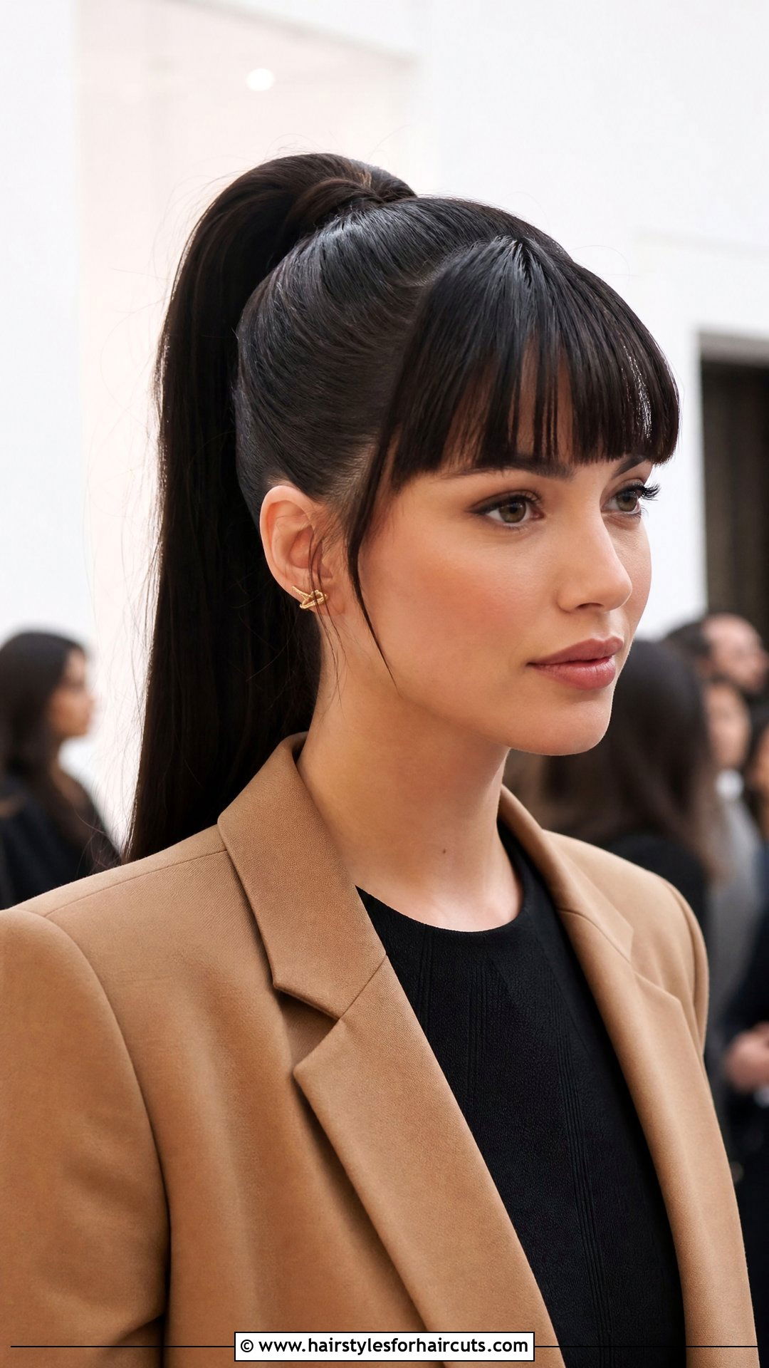 High Ponytail Updo With Blunt Bangs - 25 updo hairstyles for long hair with bangs - 25 updo hairstyles for long hair with bangs
