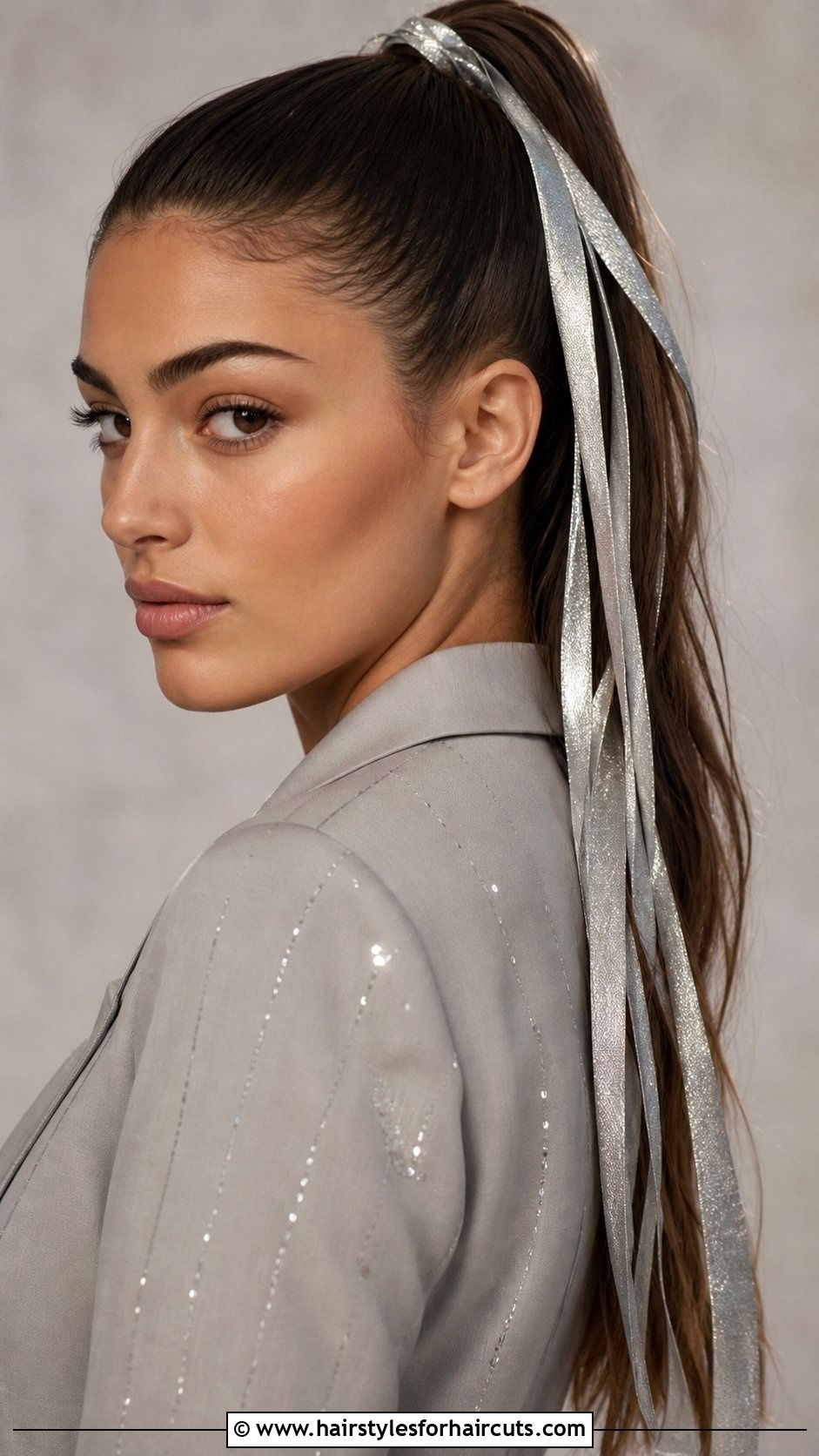 High Ponytail With Cascading Ribbon - 25 long hair ribbon hairstyles - 25 long hair ribbon hairstyles
