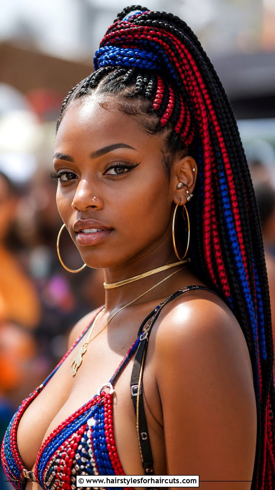High Ponytail With Colorful Braiding Hair - 25 high ponytail hairstyles for black hair - 25 high ponytail hairstyles for black hair