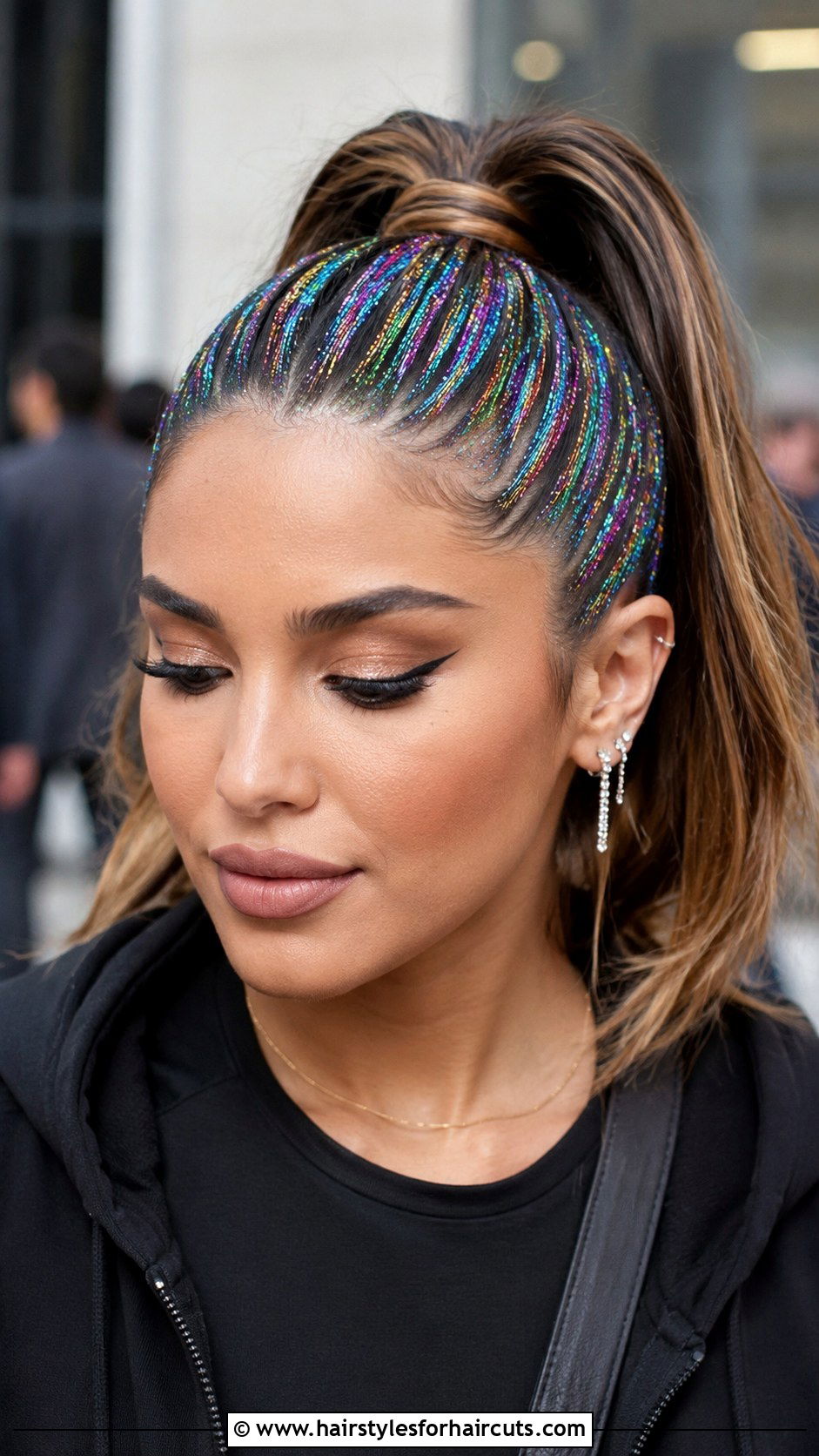 High Ponytail With Tinsel Roots - 25 hair tinsel hairstyles - 25 hair tinsel hairstyles