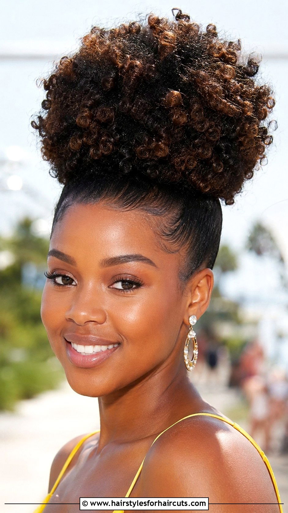 High Puff Curly Bun - 25 curly bun hairstyles for black hair - 25 curly bun hairstyles for black hair