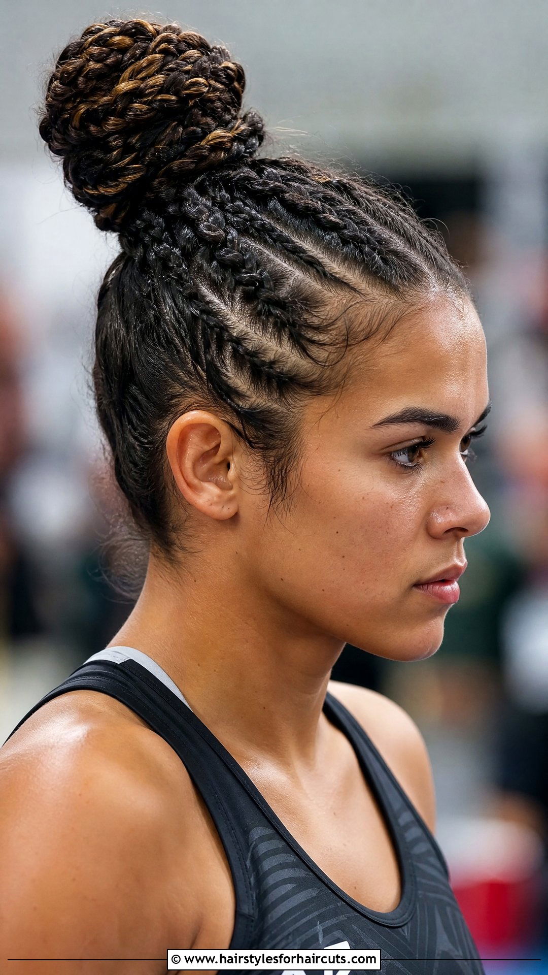 High Wrestler Bun With Braids - 25 wrestling hairstyles - 25 wrestling hairstyles