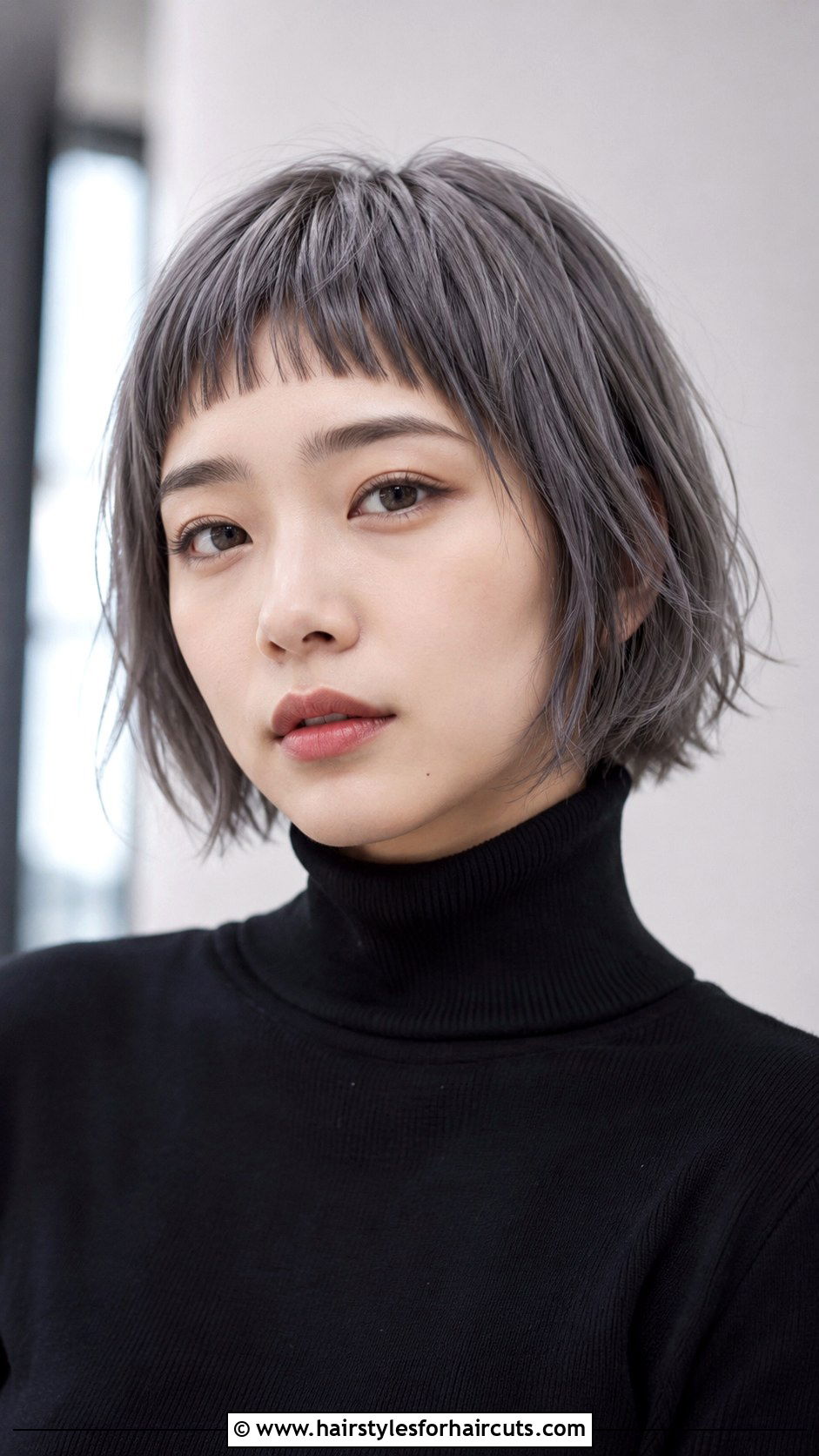 Ice Gray Micro Bangs Haircut - 25 gray hairstyles for young woman - 25 gray hairstyles for young woman