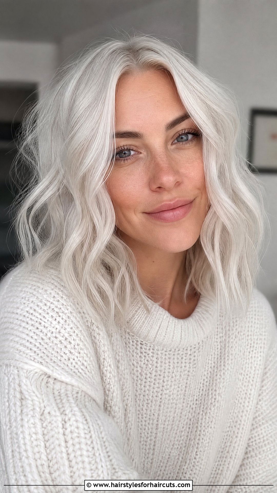 Icy White Wavy Shoulder Length Hair - 25 white hairstyles - 25 white hairstyles