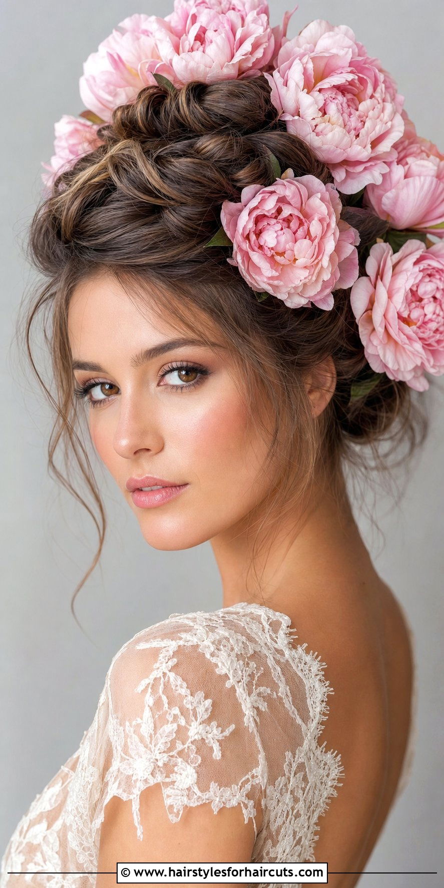 Intricate Updo With Peonies - 25 wedding hairstyles with flowers for long hair - 25 wedding hairstyles with flowers for long hair