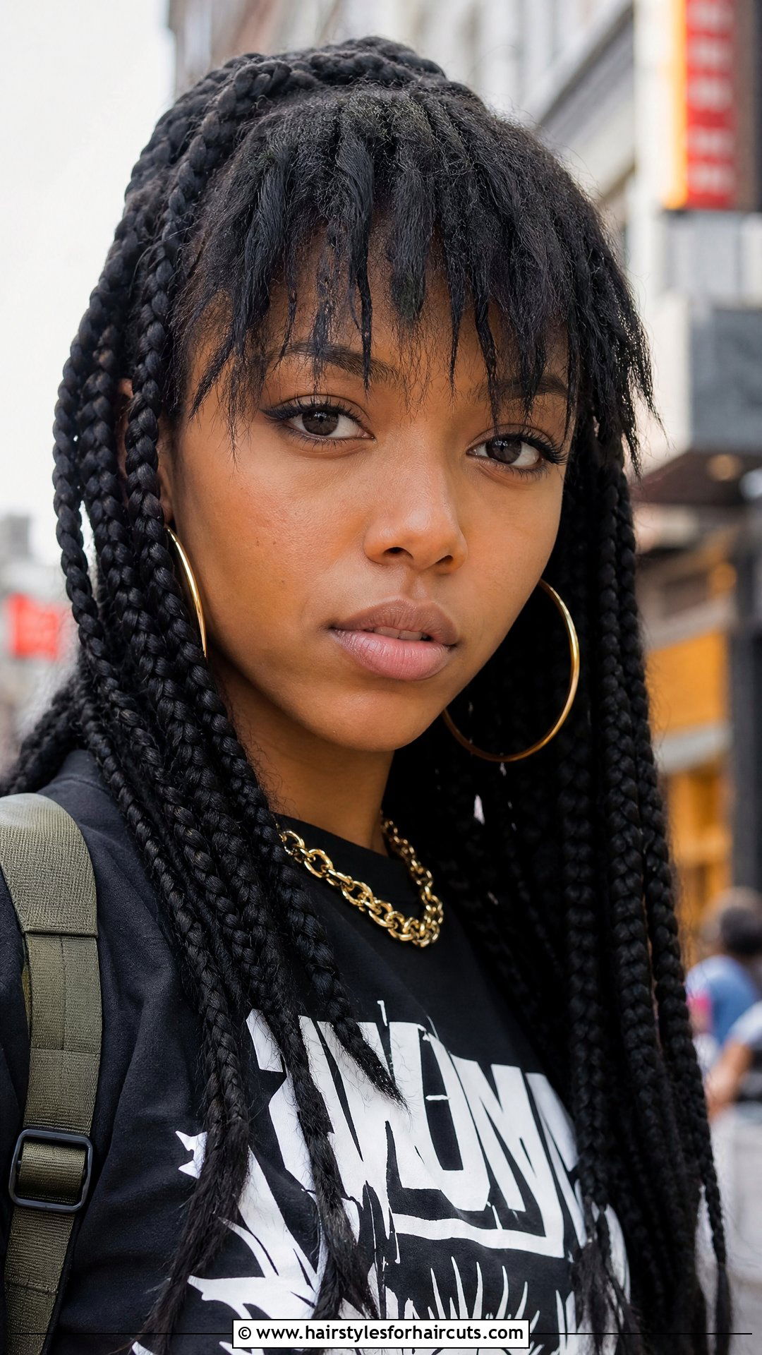 Jumbo Box Braids With Choppy Bangs - 25 crochet hairstyles with bangs - 25 crochet hairstyles with bangs