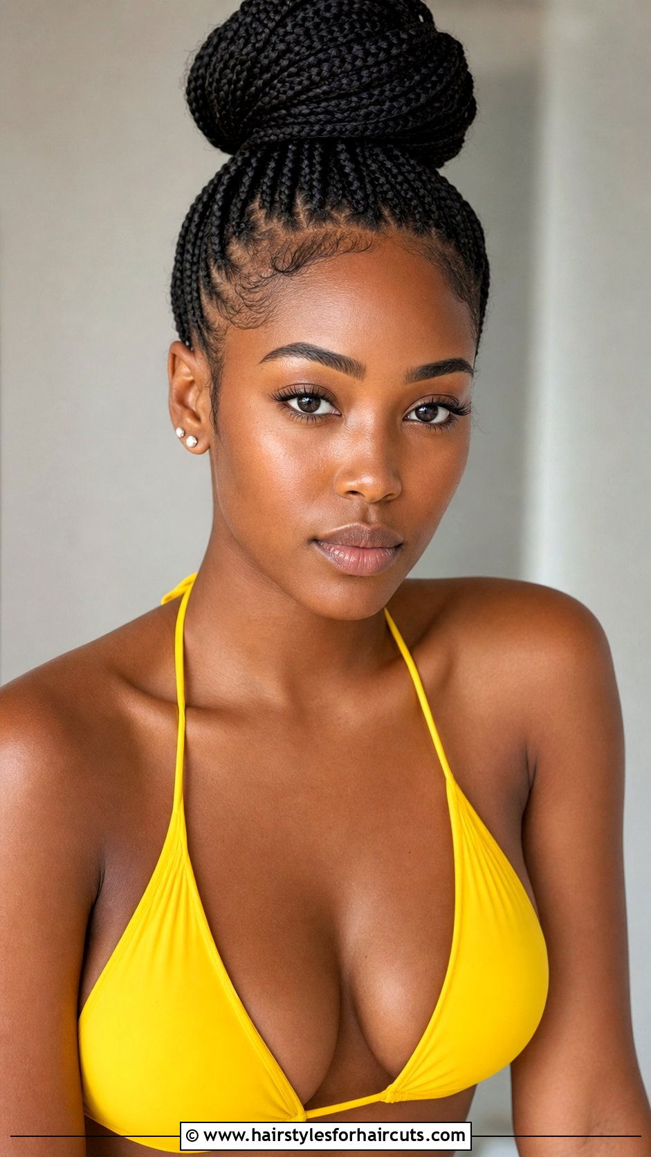 Knotless Box Braids High Bun - 25 hairstyles for swimming black hair - 25 hairstyles for swimming black hair