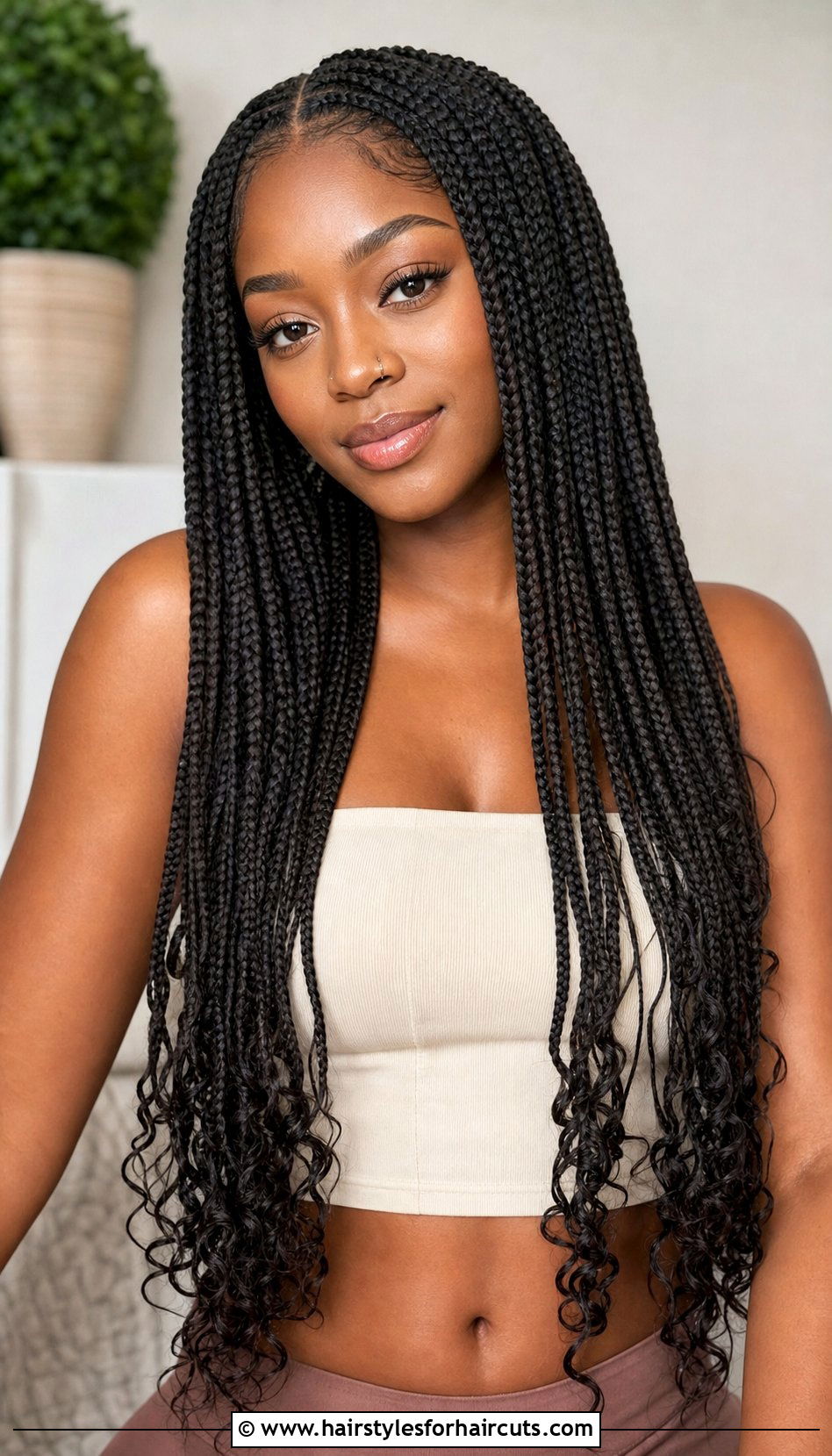 Knotless Box Braids With Curly Ends - 25 protective hairstyles for natural hair with weave - 25 protective hairstyles for natural hair with weave