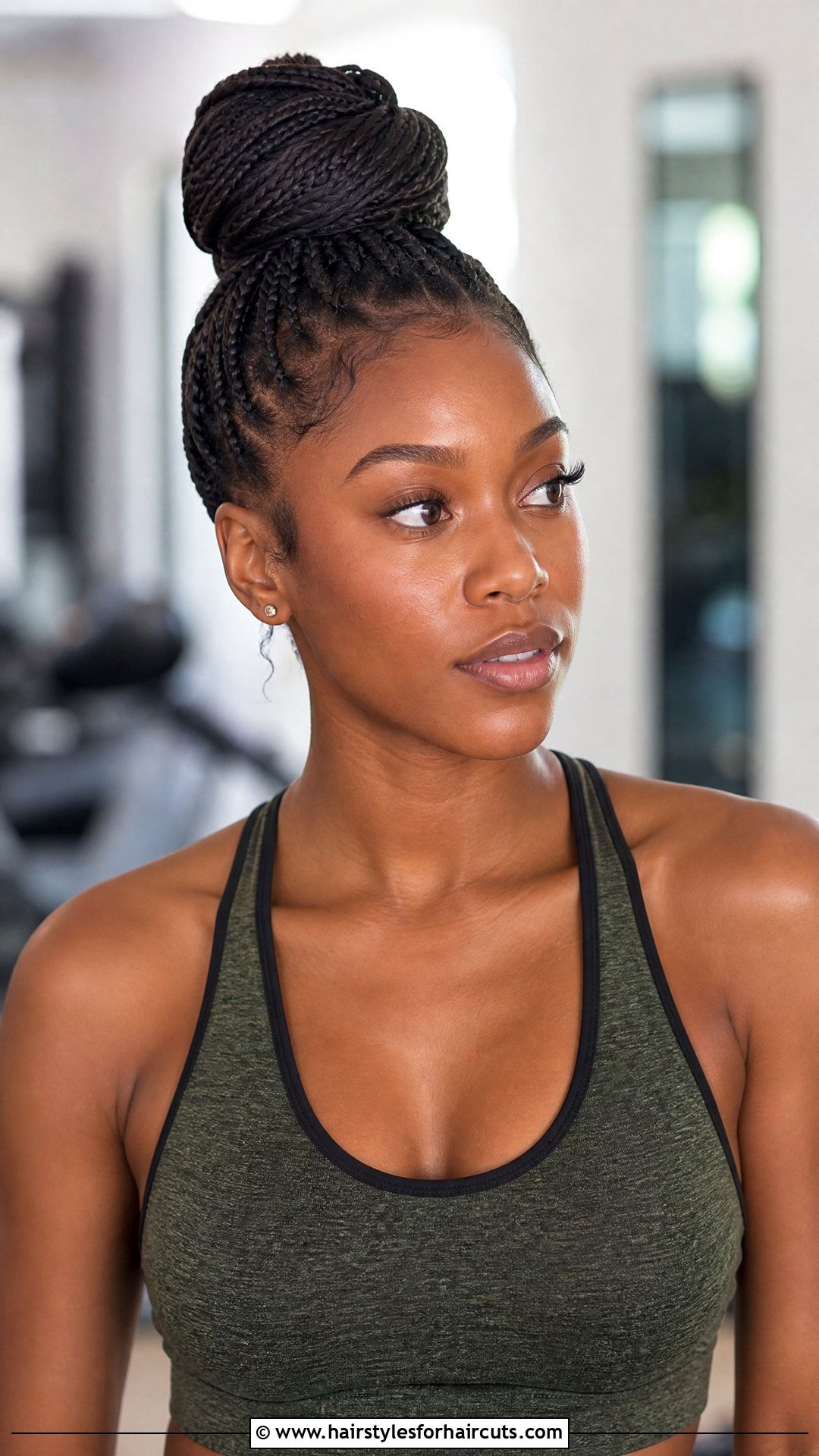 Knotless Braids Top Knot - 25 workout hairstyles for black hair - 25 workout hairstyles for black hair