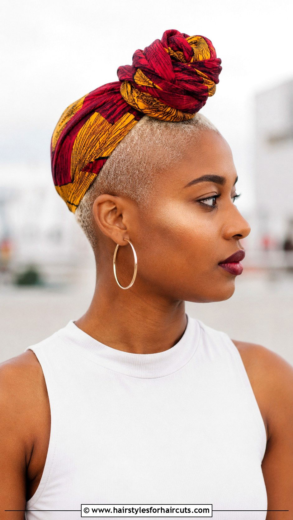 Knotted Head Wrap With Buzz Cut - 25 wrap hairstyles for short hair - 25 wrap hairstyles for short hair