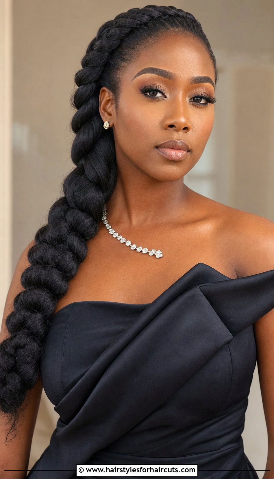 Large Side Swept Single Braid Hairstyle - 25 single braid hairstyles for black hair - 25 single braid hairstyles for black hair
