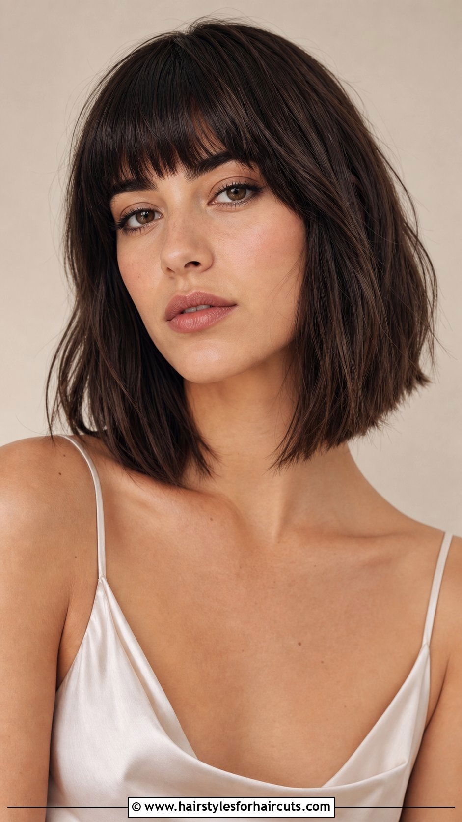 Layered Collarbone Cut With Blunt Bangs - 25 haircuts with bangs and layers - 25 haircuts with bangs and layers