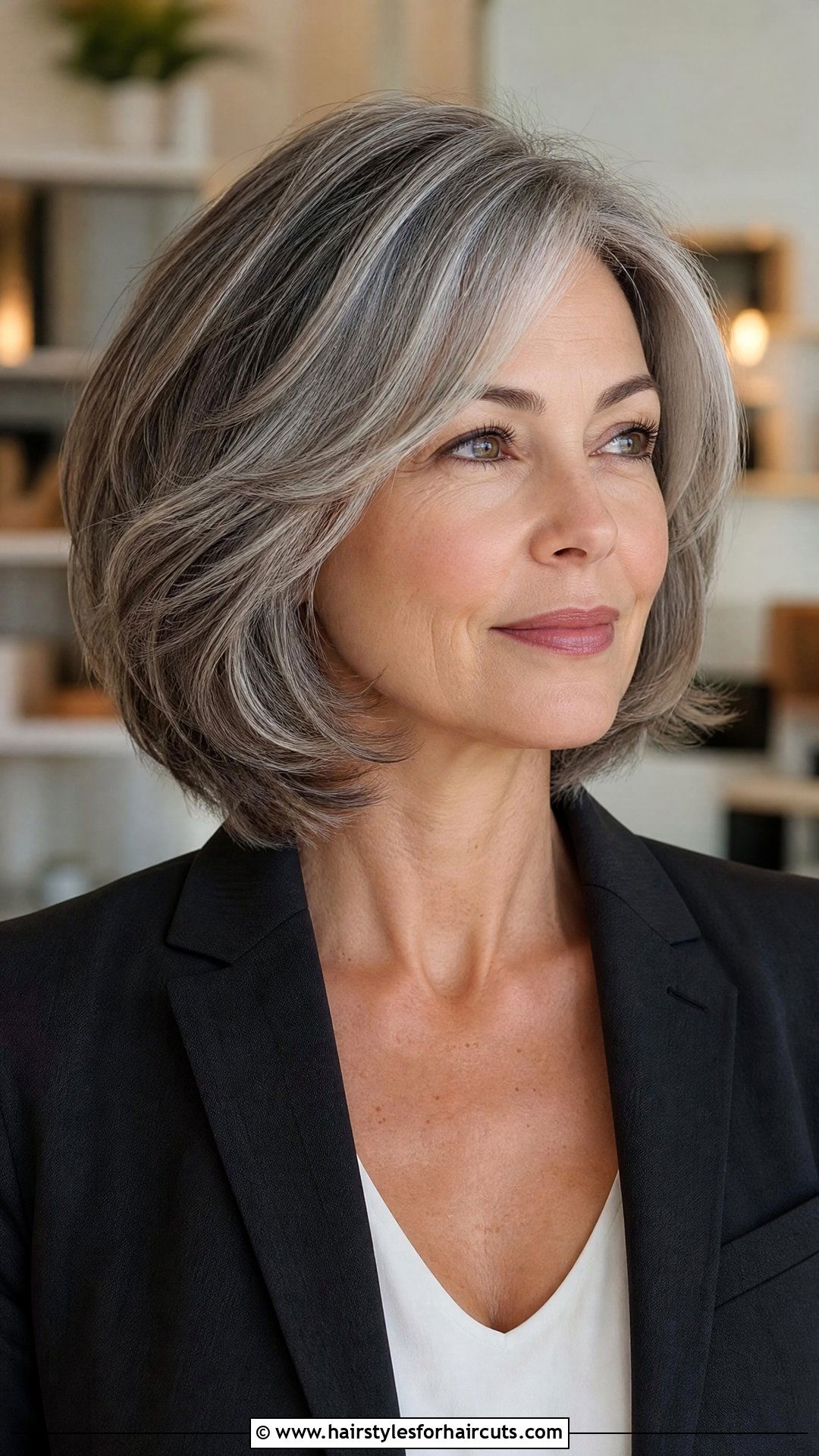 Layered Grey Bob - 25 grey hair womens hairstyles - 25 grey hair womens hairstyles