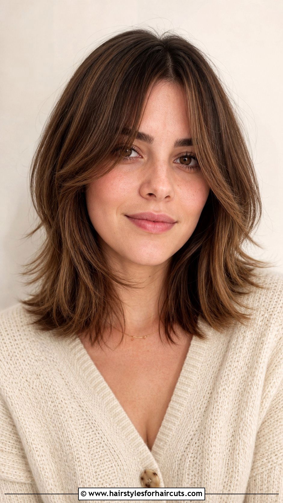 Layered Medium Cut With Curtain Bangs - 25 round face front haircuts - 25 round face front haircuts