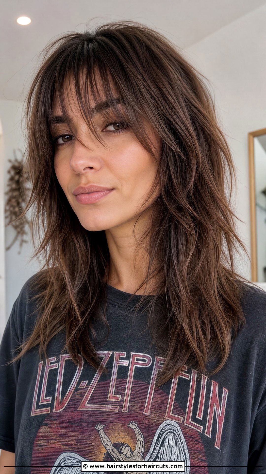 Layered Shag With Wispy Bangs - 25 fine hair medium length hairstyles with bangs - 25 fine hair medium length hairstyles with bangs