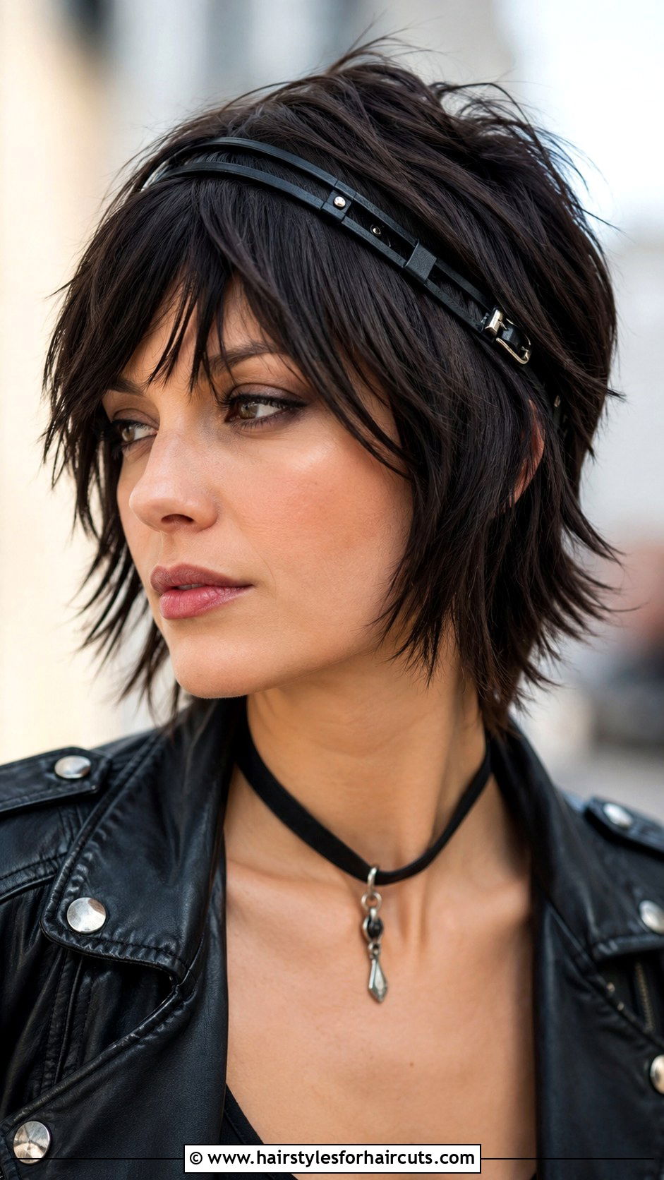 Leather Head Wrap With Short Shag - 25 wrap hairstyles for short hair - 25 wrap hairstyles for short hair