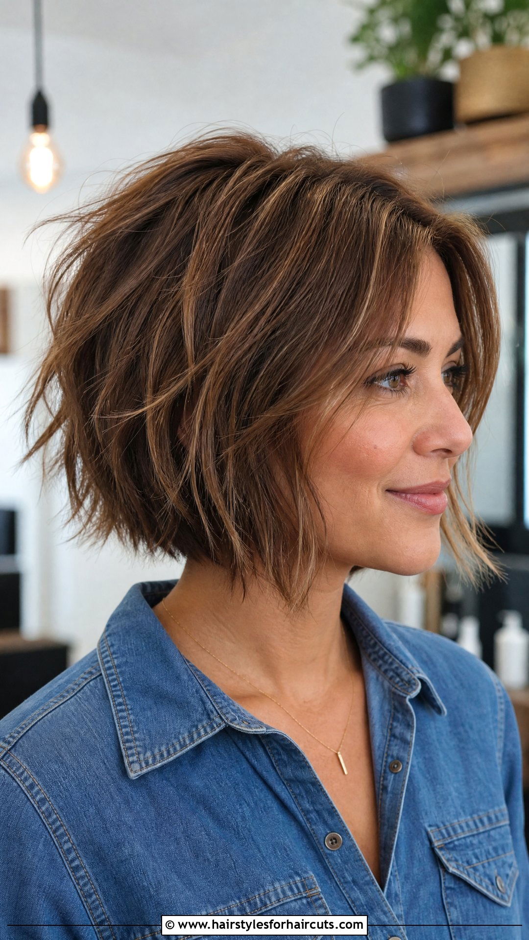 Light Brown Textured Bob Haircut - 25 hairstyles to hide grey hair - 25 hairstyles to hide grey hair