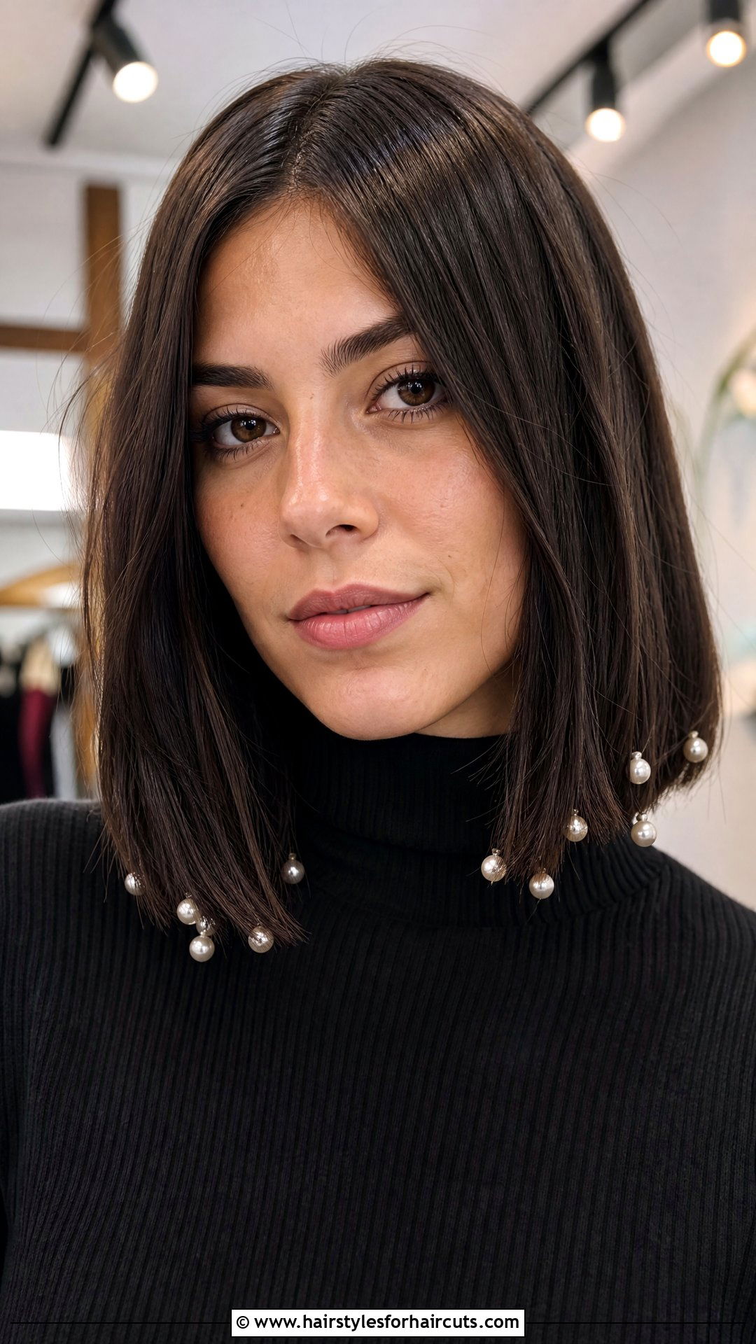 Long Bob With Pearl Ends - 25 hairstyles with pearls - 25 hairstyles with pearls