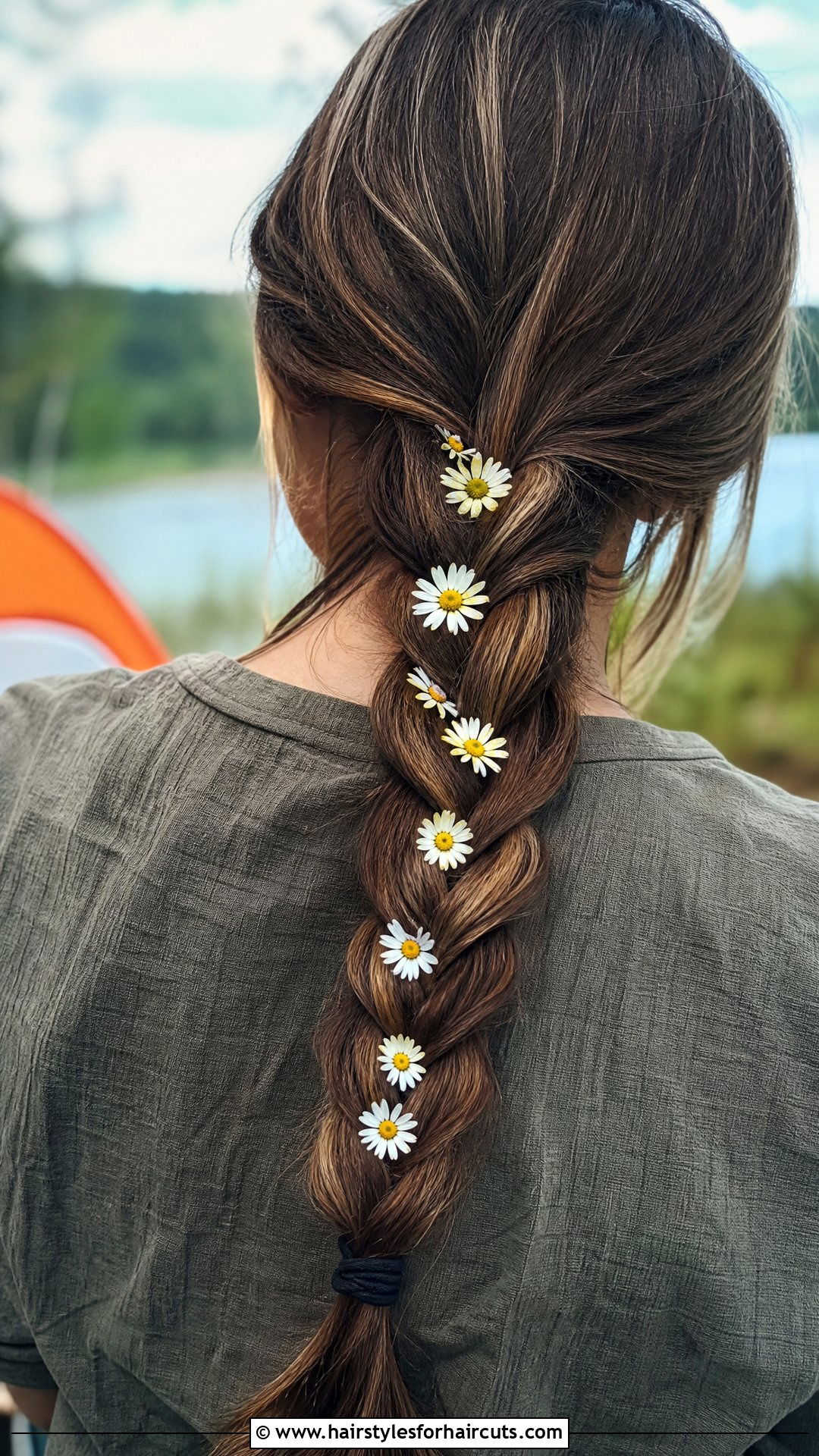 Long Braid With Woven Daisies - 25 flower hairstyles - 25 flower hairstyles
